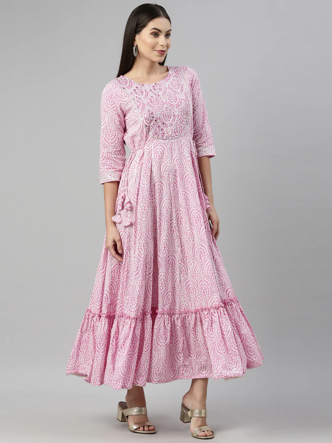 Neerus Pink Color Cotton Fabric Kurta - Image 4