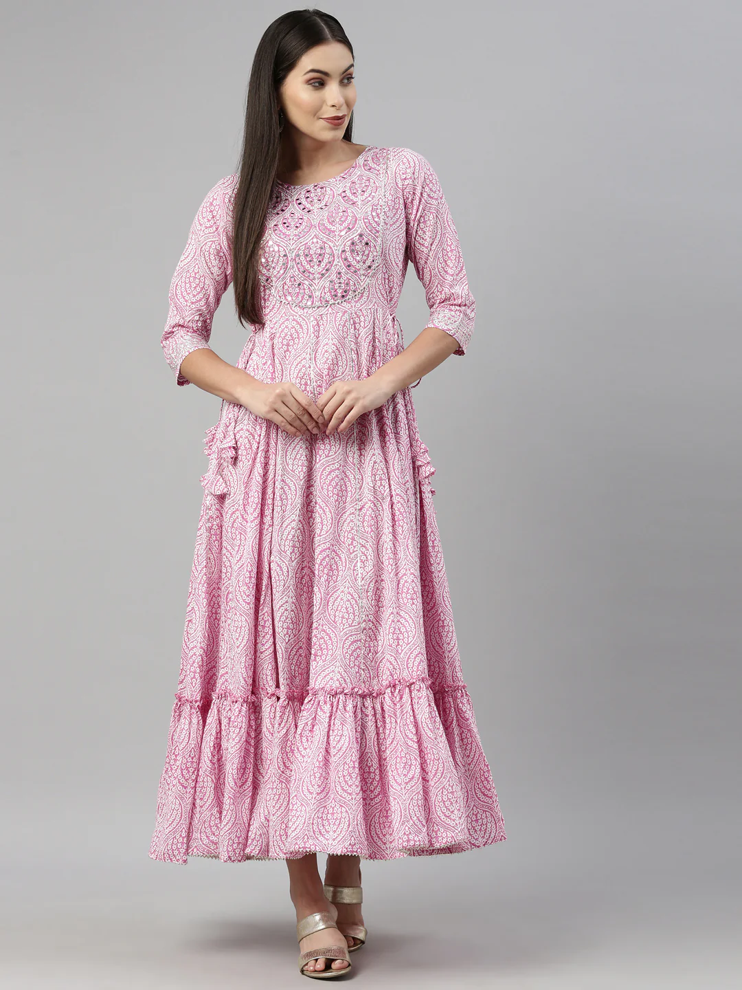 Neerus Pink Color Cotton Fabric Kurta - Image 6
