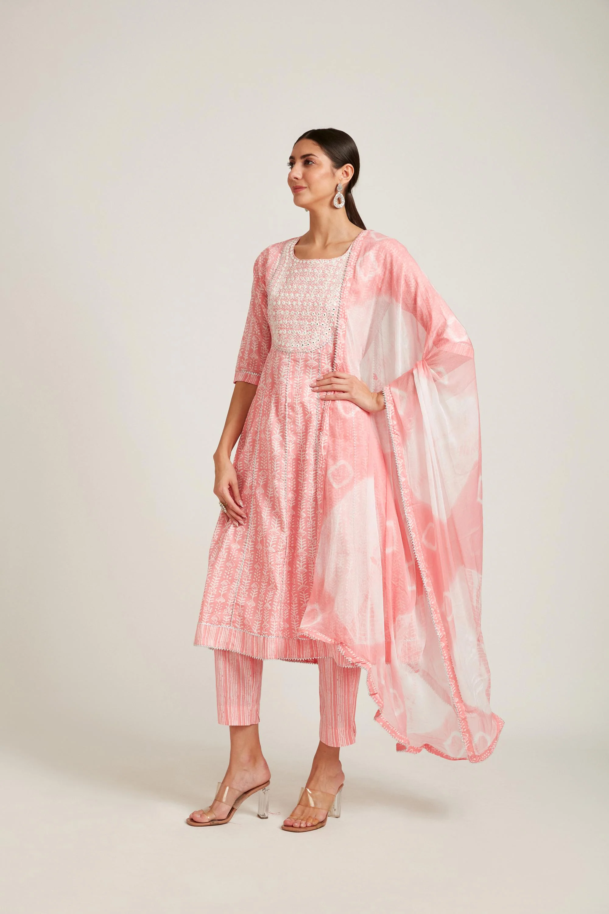 Neerus Pink Color Cotton Fabric Kurta Set