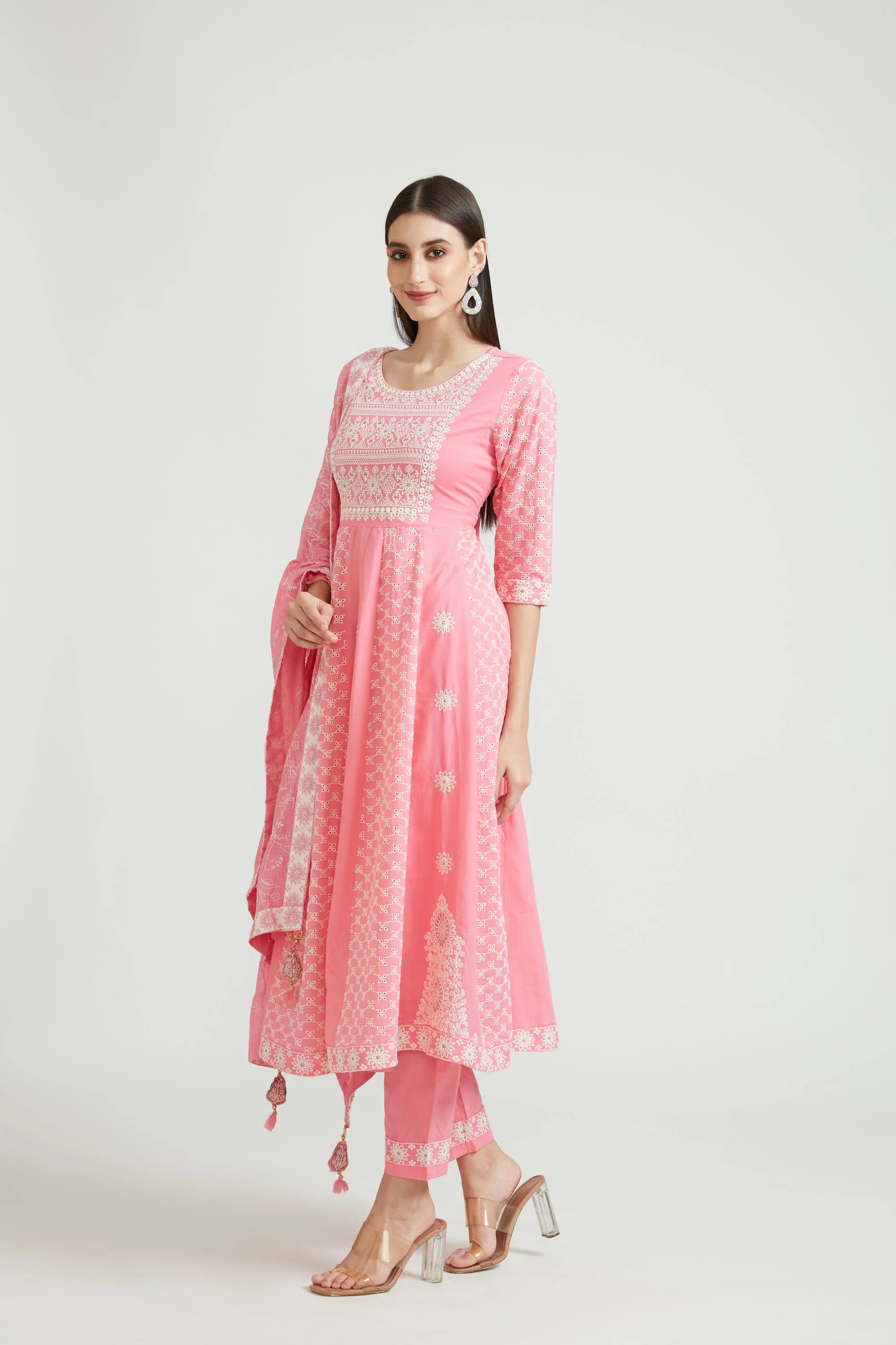Neerus Pink Color Cotton Fabric Kurta Set - Image 2