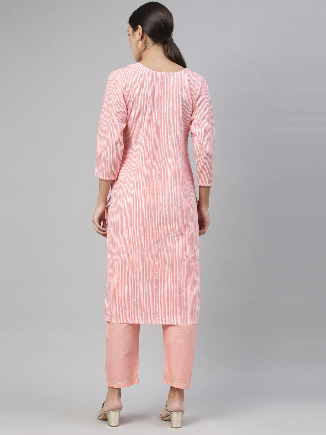 Neerus Pink Color Cotton Fabric Kurta Set - Image 7