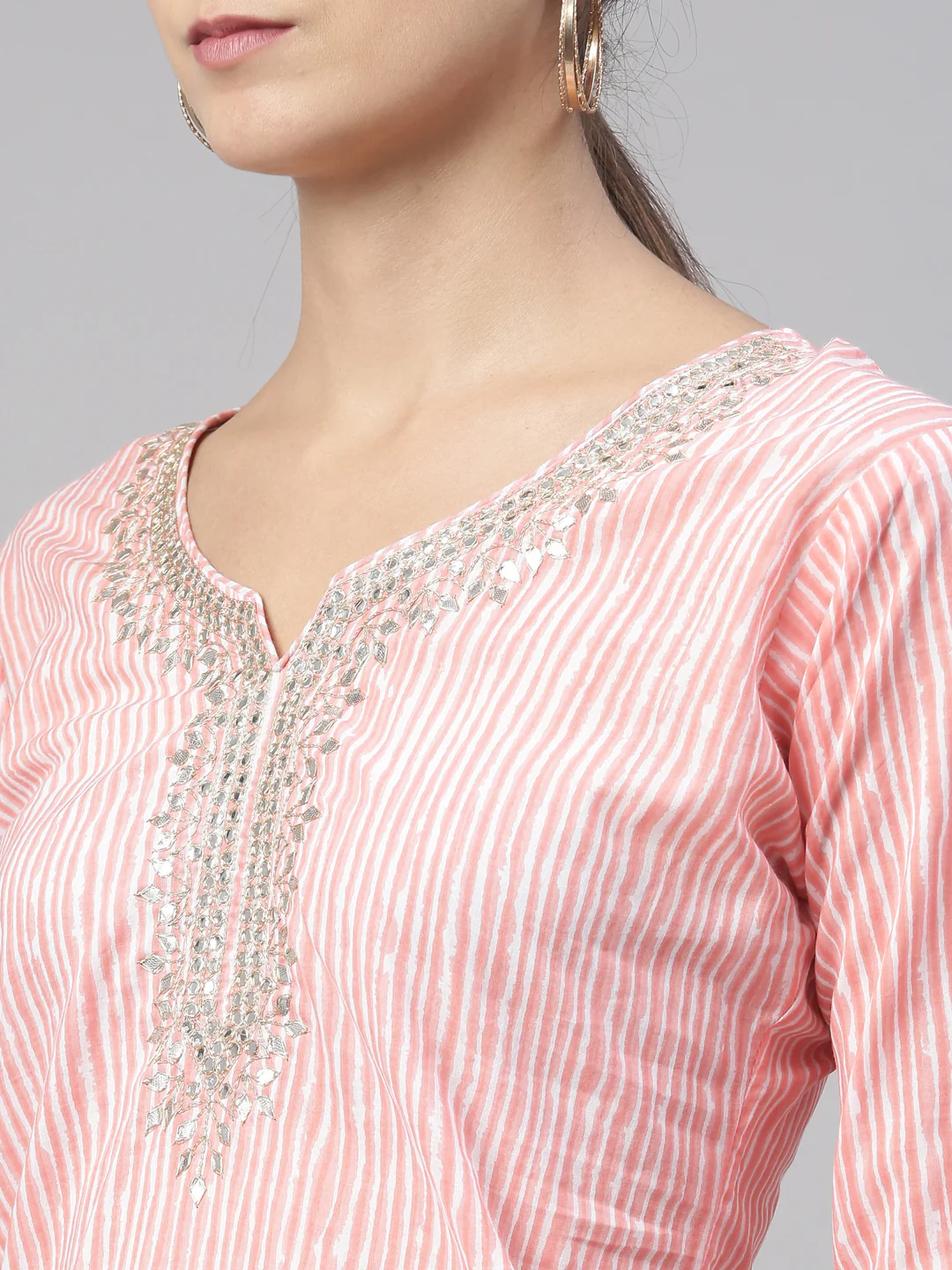 Neerus Pink Color Cotton Fabric Kurta Set - Image 9