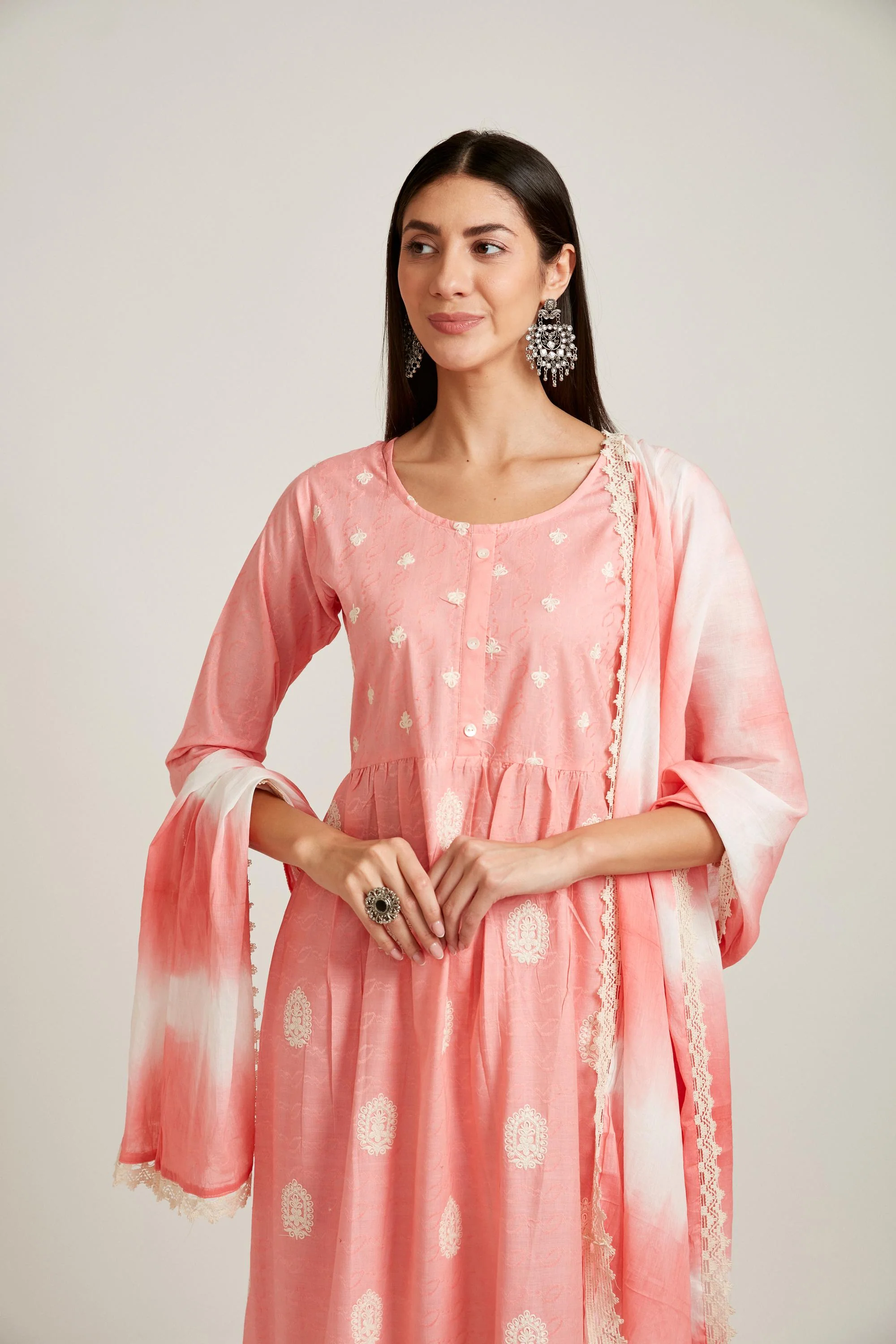 Neerus Pink Color Cotton Fabric Salwar Kameez - Image 3