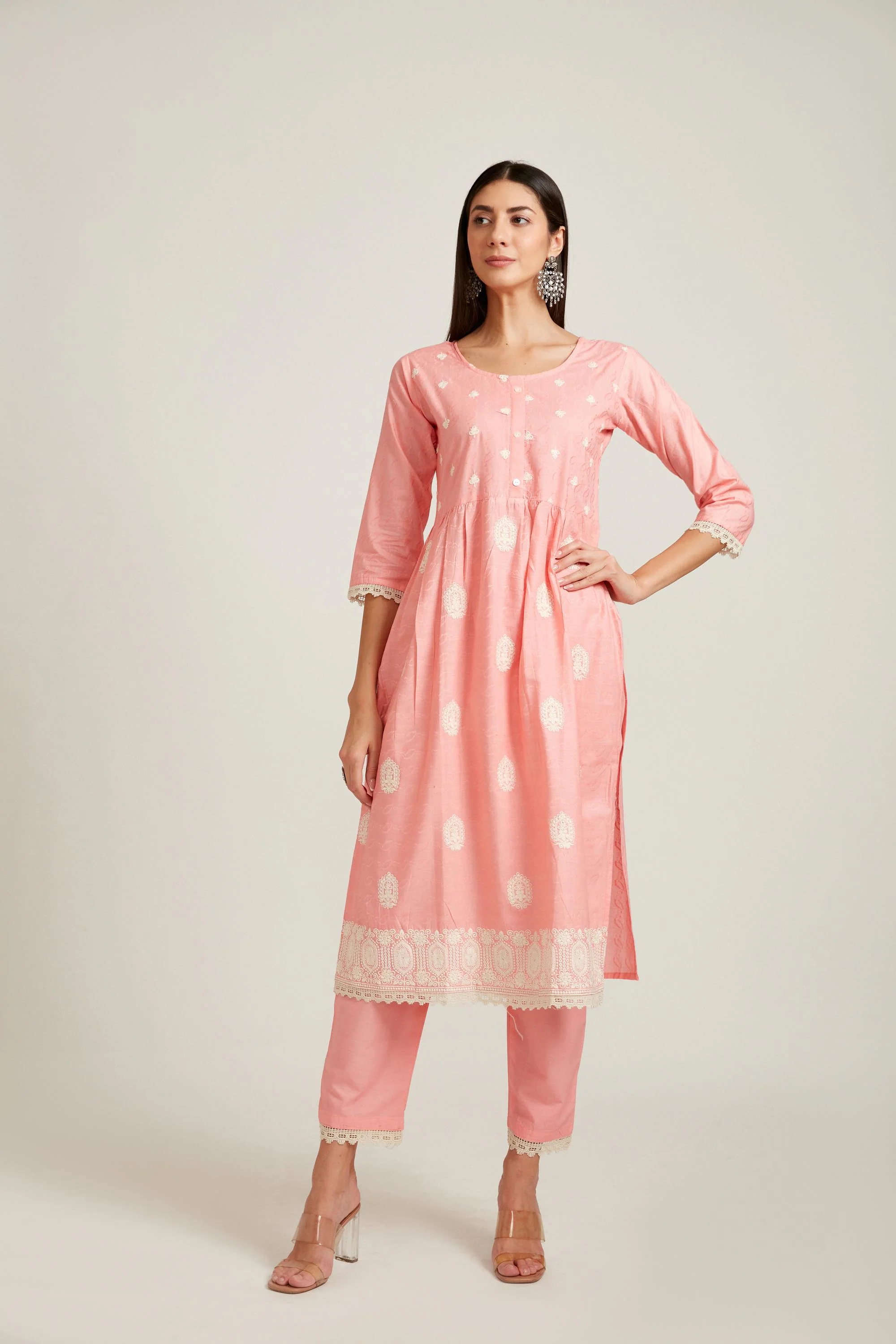 Neerus Pink Color Cotton Fabric Salwar Kameez - Image 4