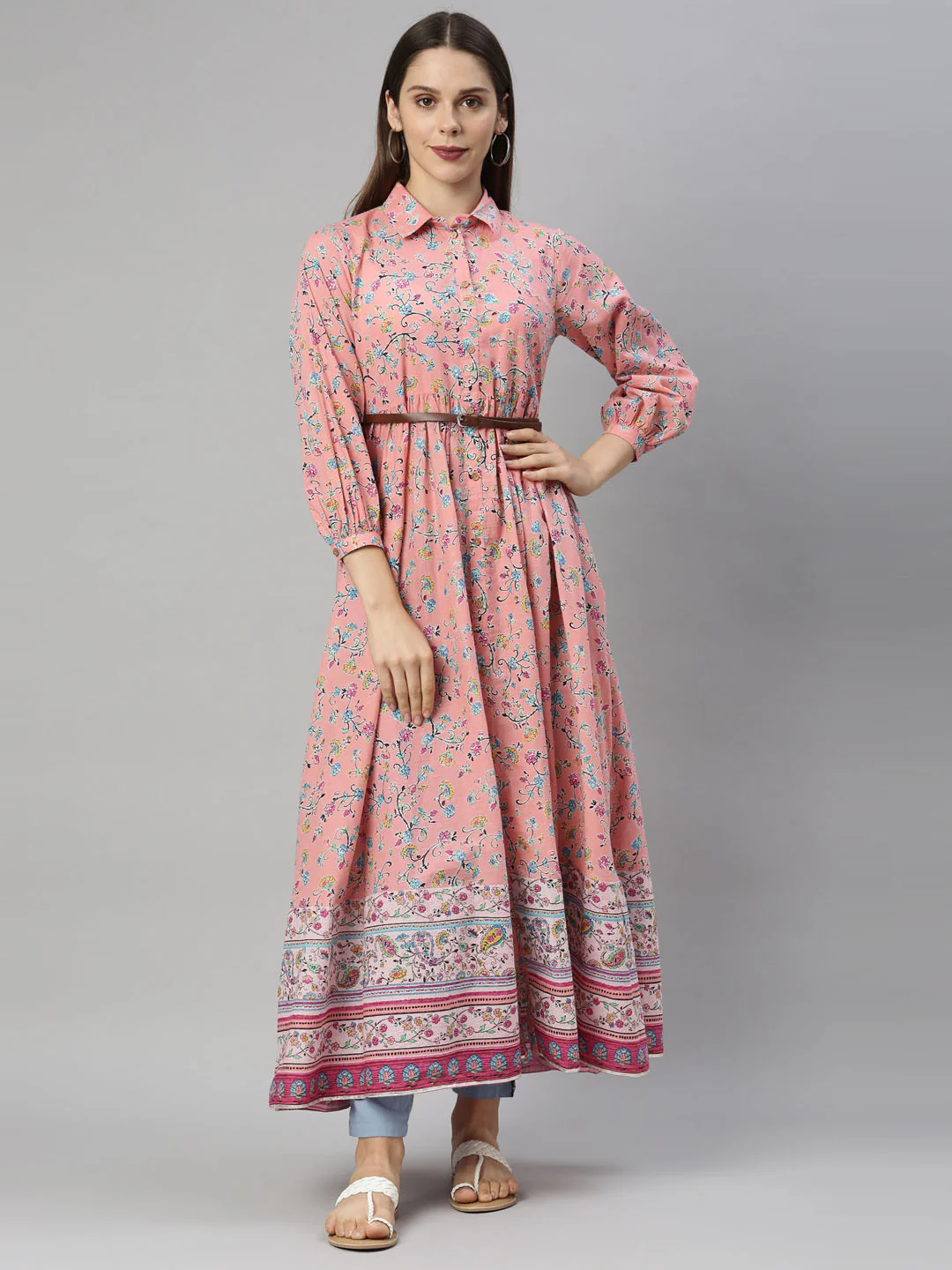 Neerus Pink Color Cotton Fabric Tunic