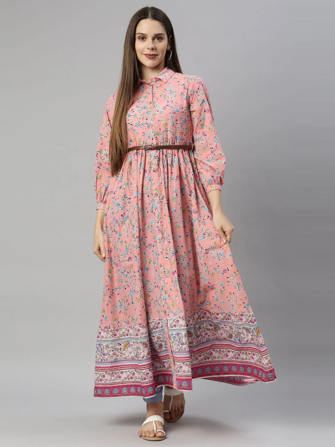 Neerus Pink Color Cotton Fabric Tunic - Image 7