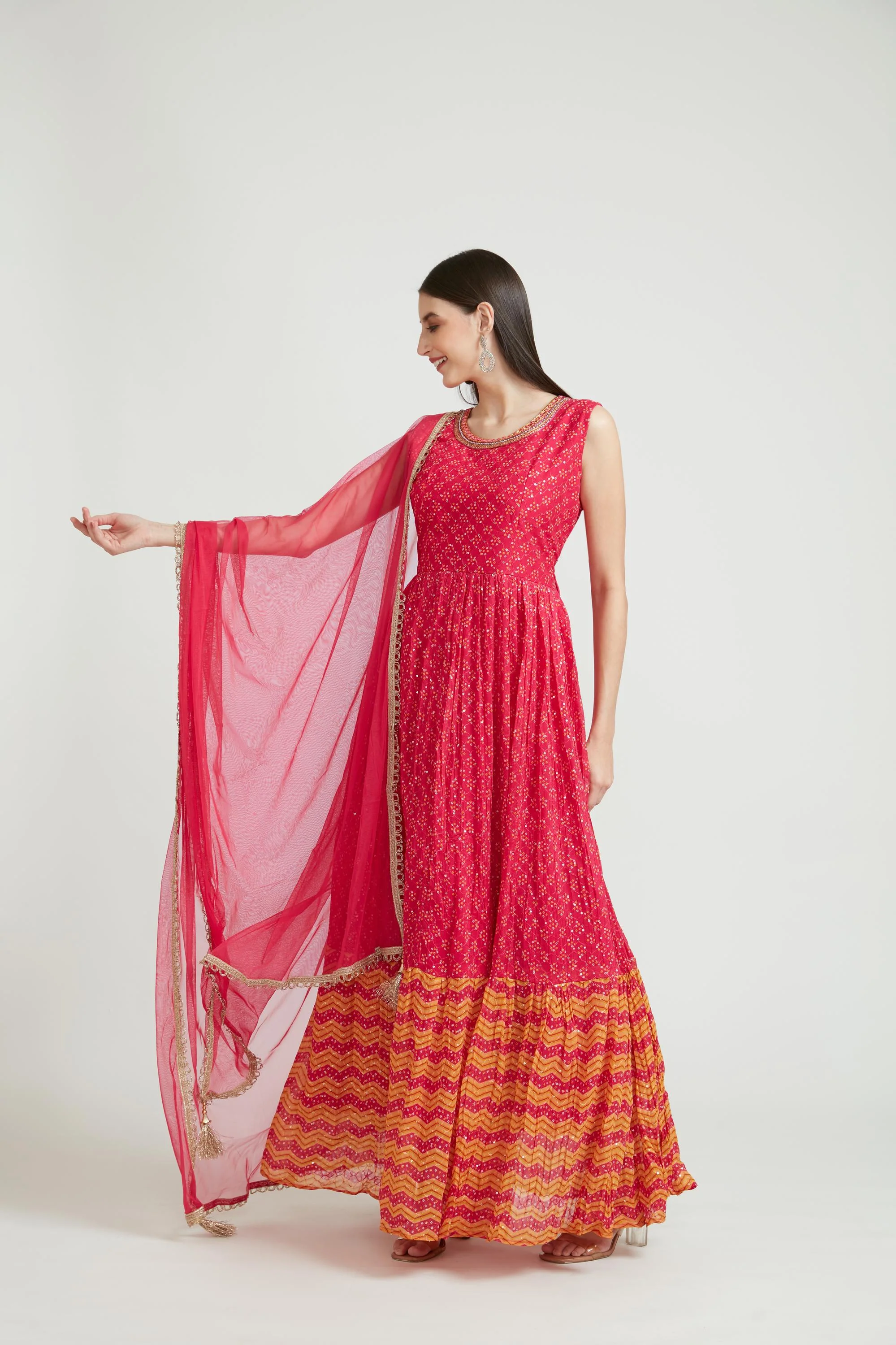 Neerus Pink Color Georgette Fabric Anarkali Suit Set - Image 2
