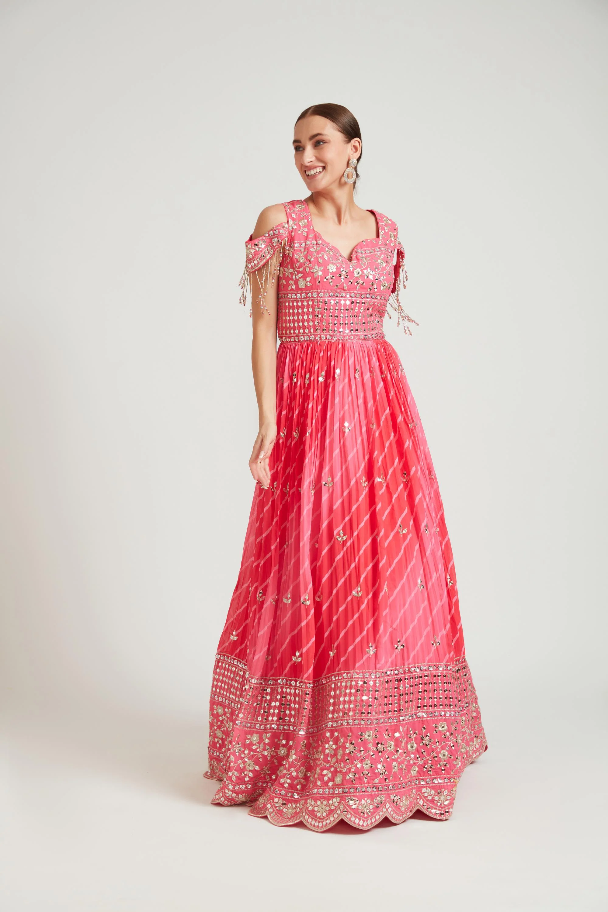 Neerus Pink Color Georgette Fabric Gown - Image 5