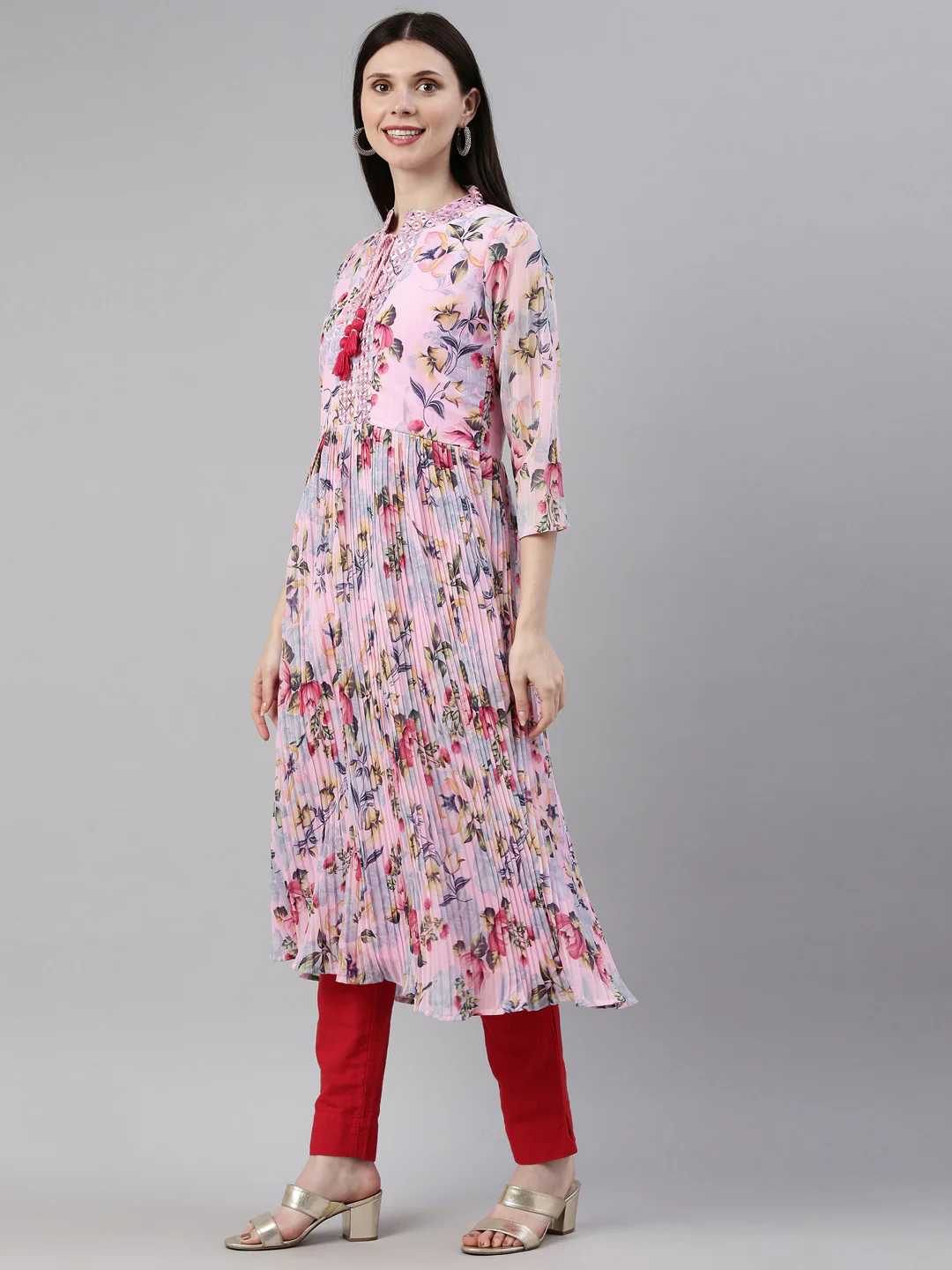 Neerus Pink Color Georgette Fabric Kurta - Image 3