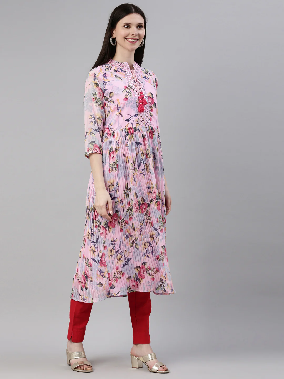 Neerus Pink Color Georgette Fabric Kurta - Image 4