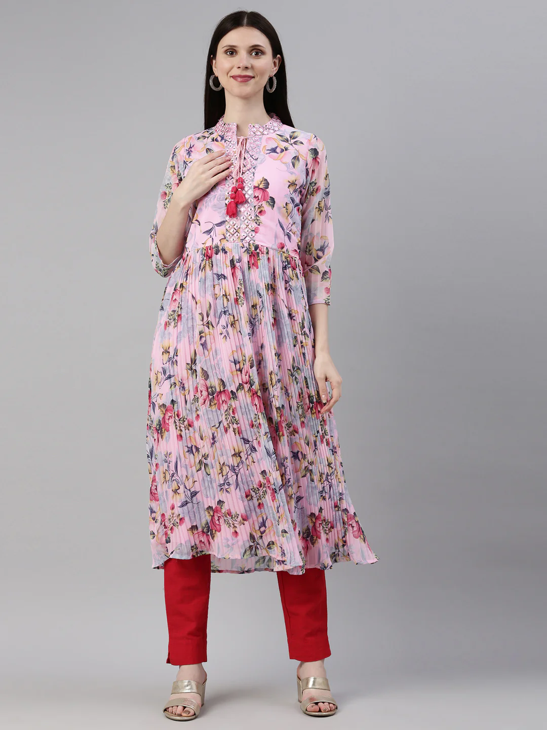 Neerus Pink Color Georgette Fabric Kurta - Image 9