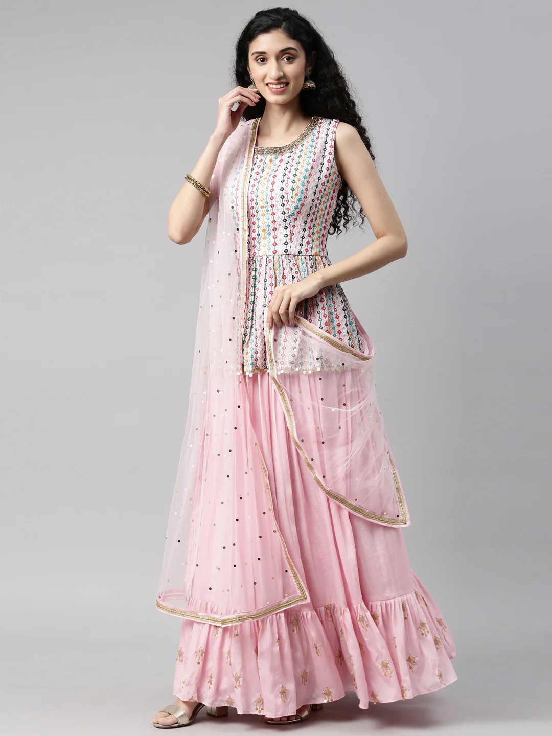 Neerus Pink Color Georgette Fabric Kurta Set - Image 11