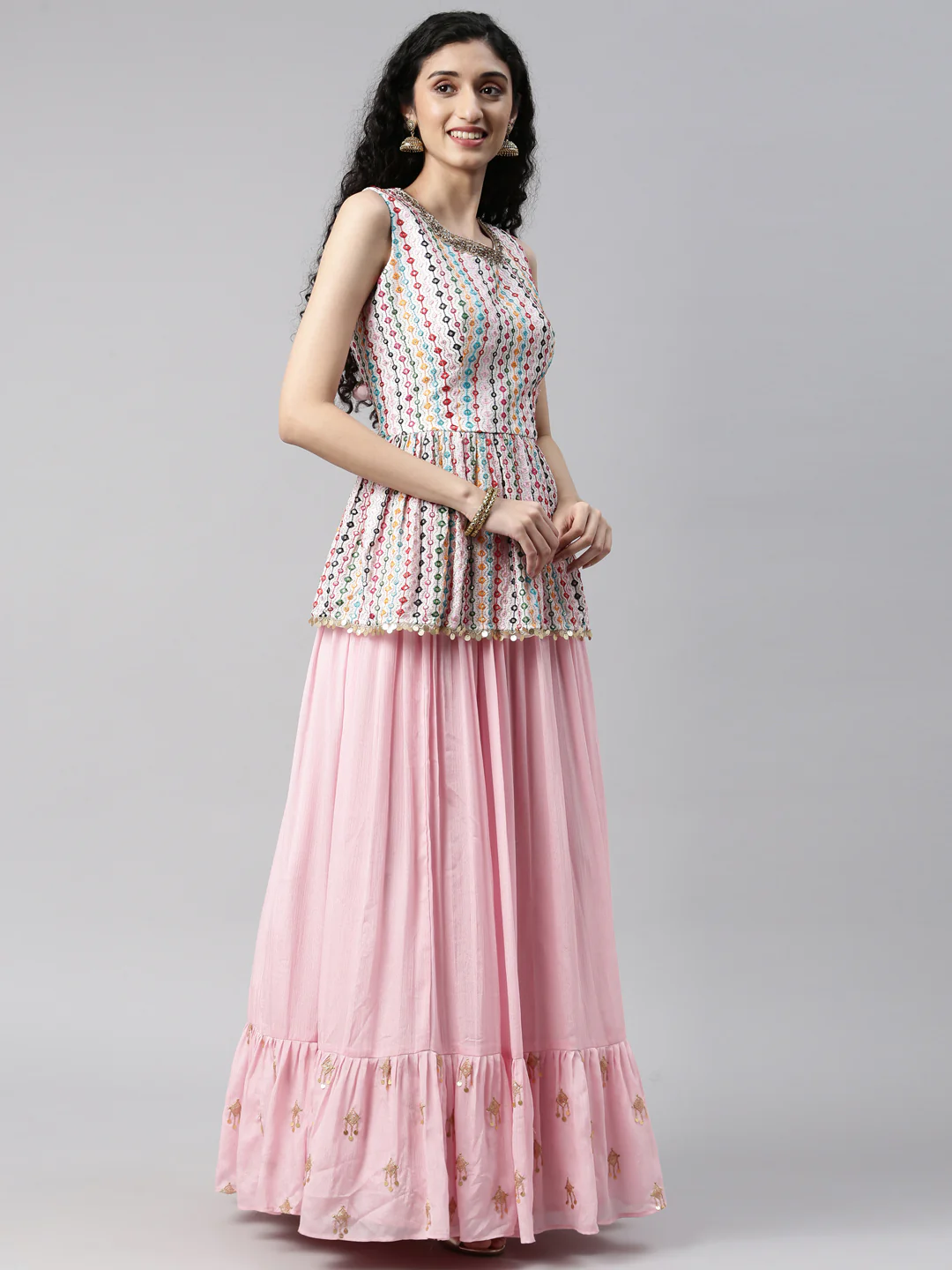Neerus Pink Color Georgette Fabric Kurta Set - Image 9