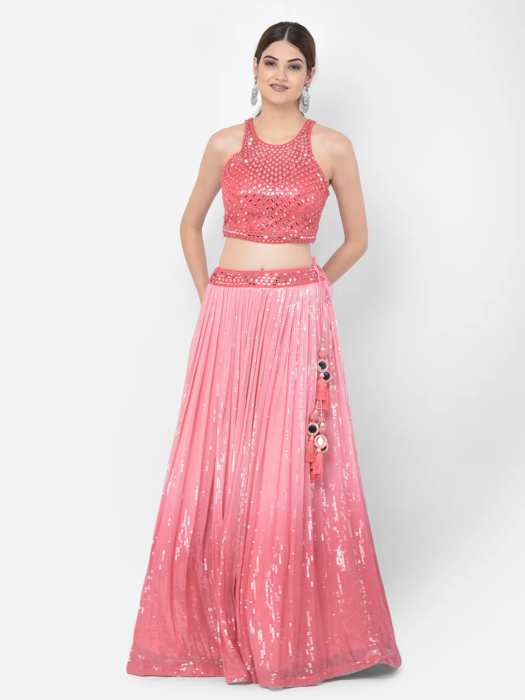 Neerus Pink Color Georgette Fabric Lehenga Choli