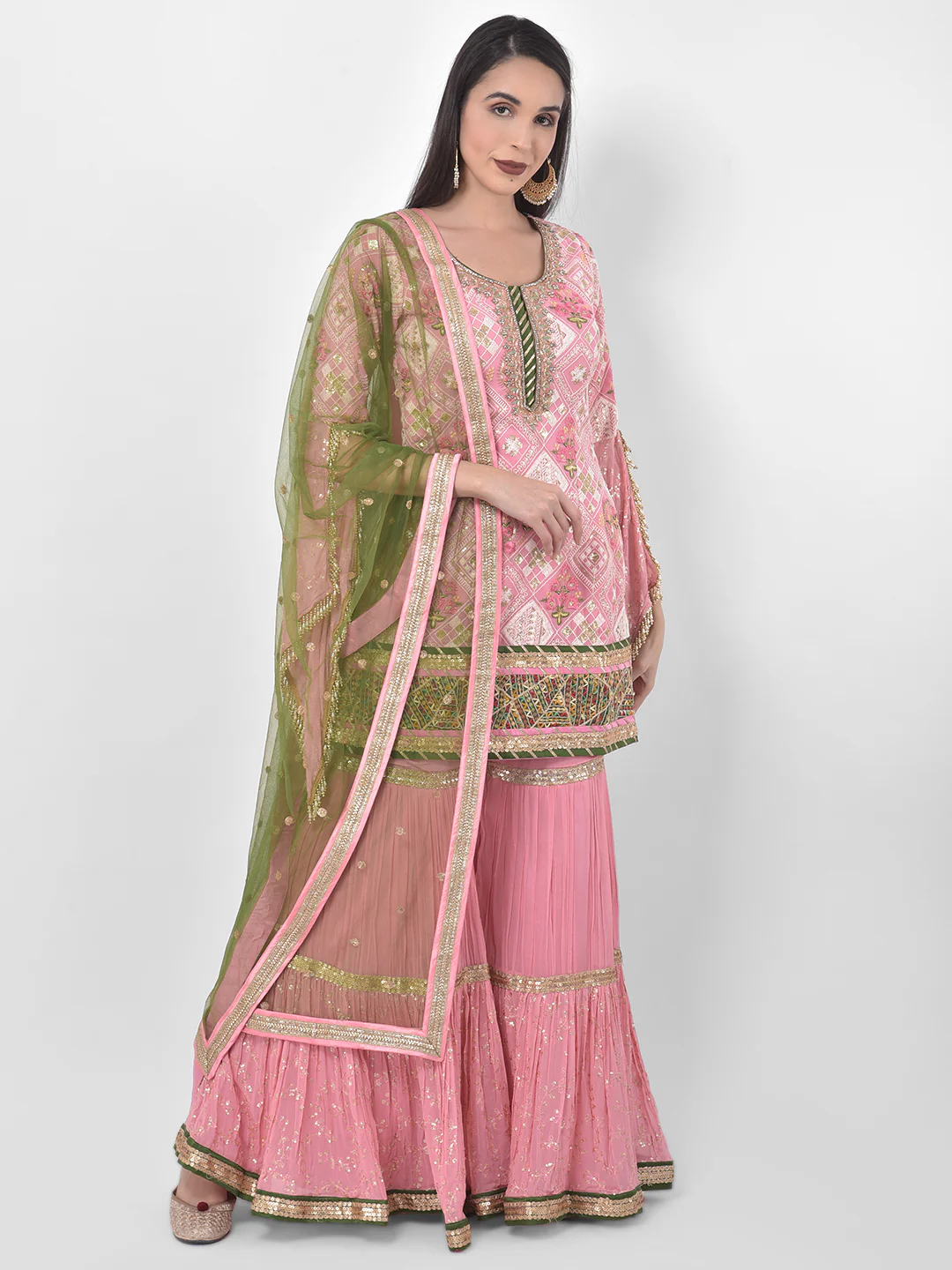 Neerus Pink Color Georgette Fabric Suit-Gharara