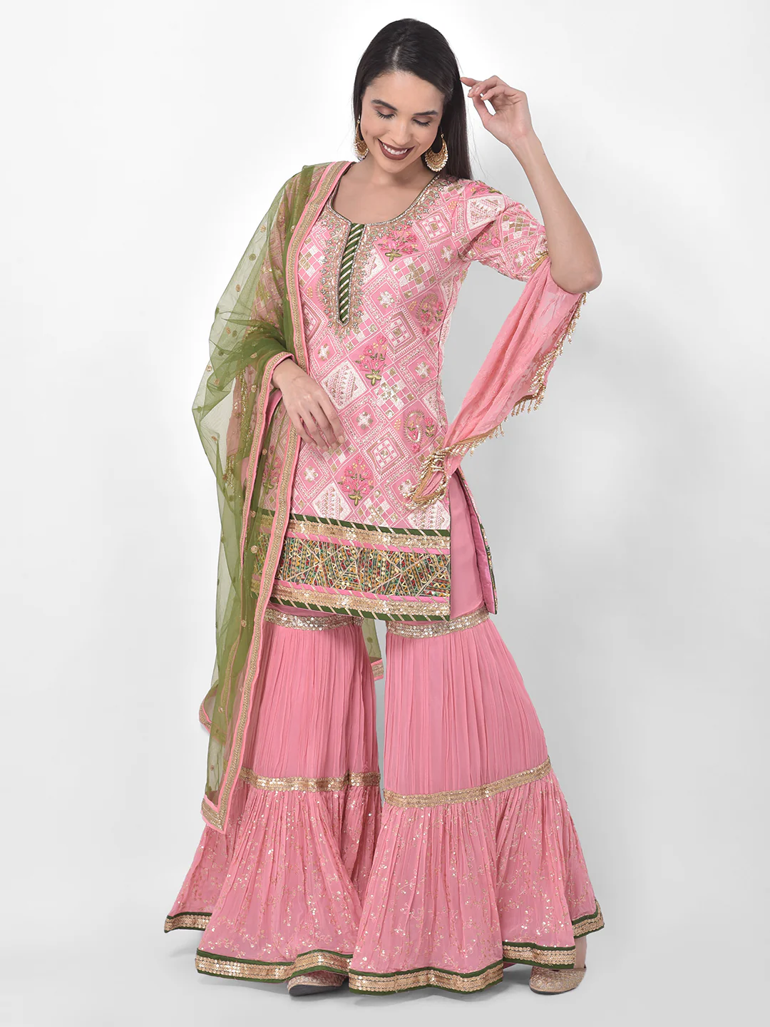 Neerus Pink Color Georgette Fabric Suit-Gharara - Image 8