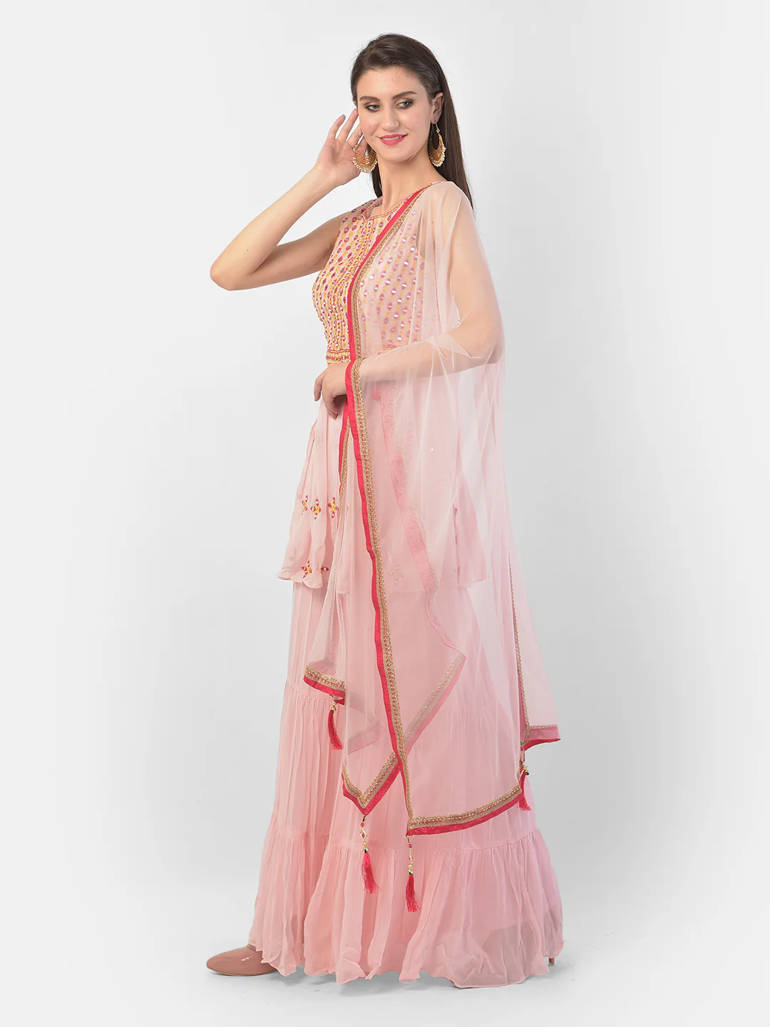 Neerus Pink Color Georgette Fabric Suit-Short Anarkali