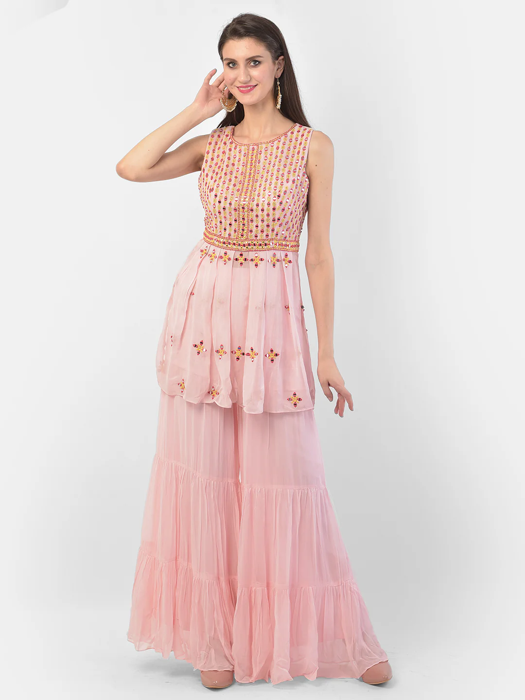 Neerus Pink Color Georgette Fabric Suit-Short Anarkali - Image 6
