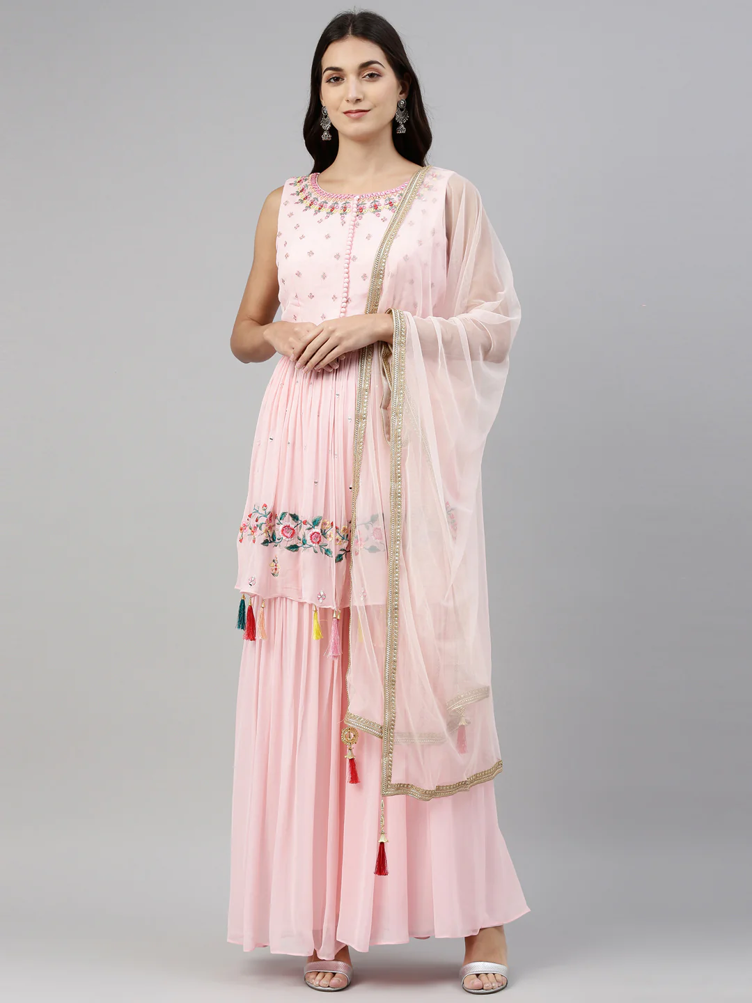 Neerus Pink Color Georgette Fabric Suit-Short Anarkali - Image 2