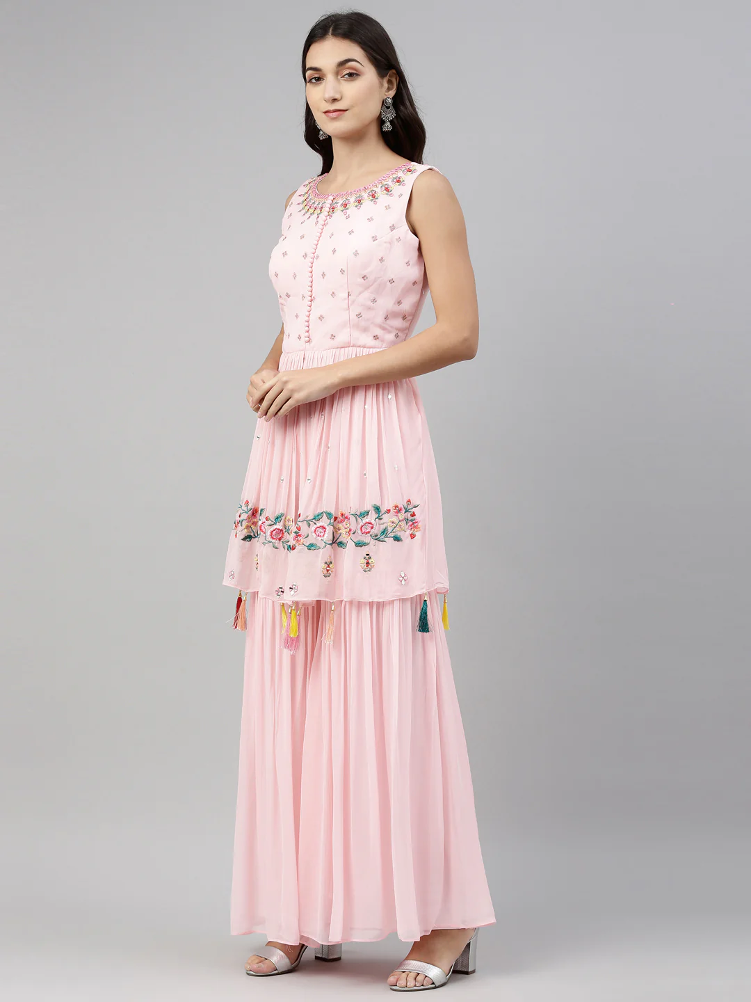 Neerus Pink Color Georgette Fabric Suit-Short Anarkali - Image 6