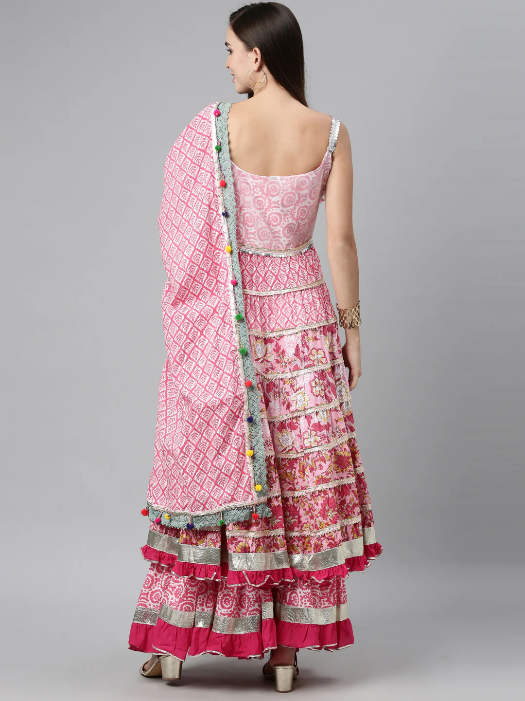 Neerus Pink Color Jute Cotton Fabric Kurta Sets With Dupatta - Image 2