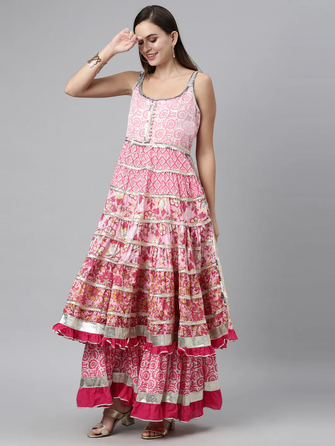 Neerus Pink Color Jute Cotton Fabric Kurta Sets With Dupatta - Image 5