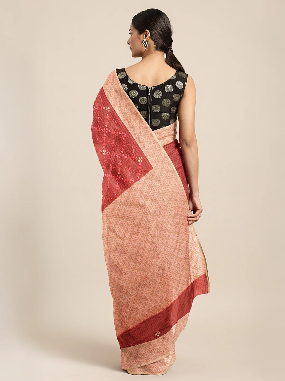Neerus Pink Color Kora Fabric Saree - Image 2