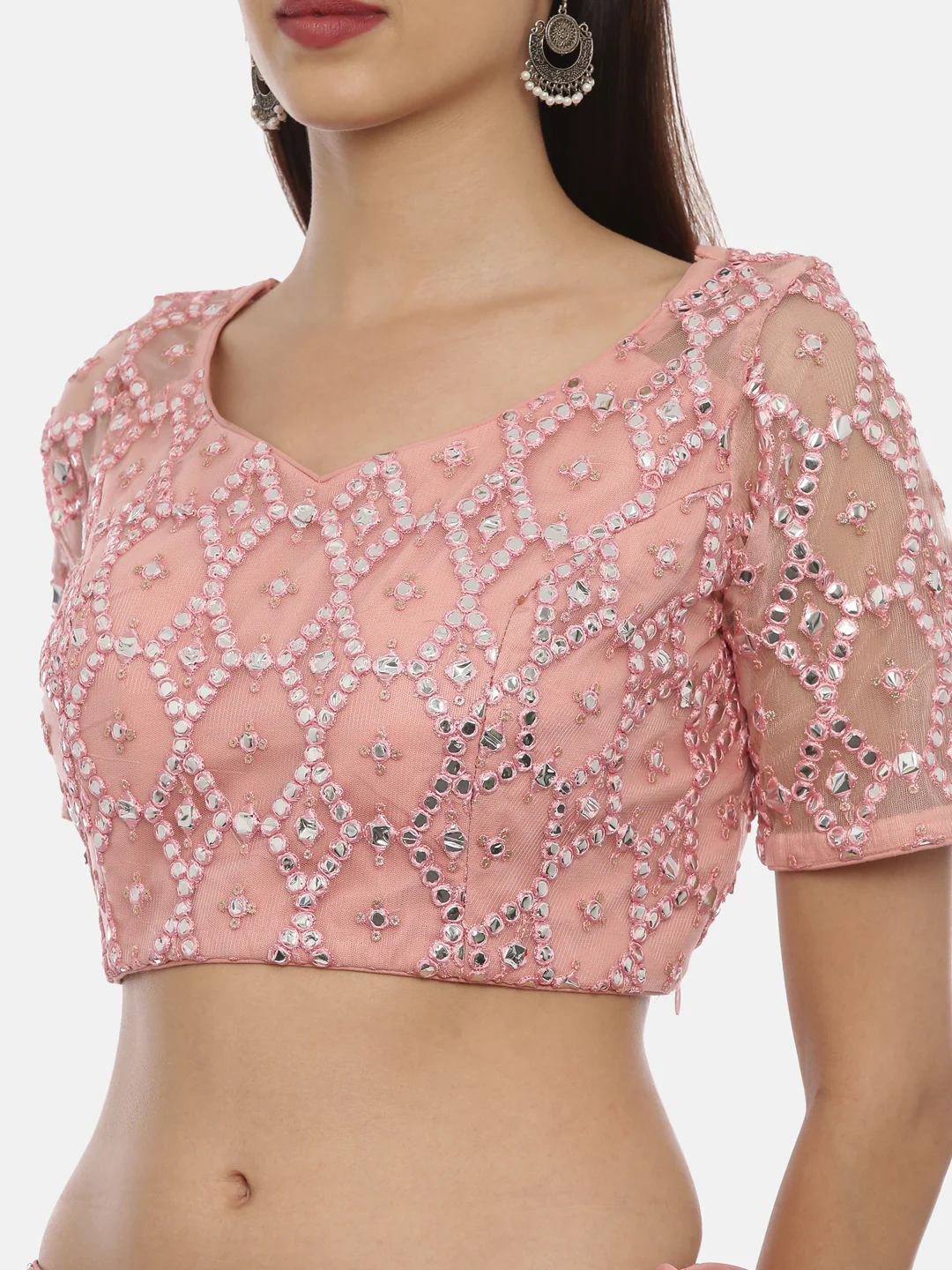 Neerus Pink Color Nett Fabric Ghagra Set - Image 3