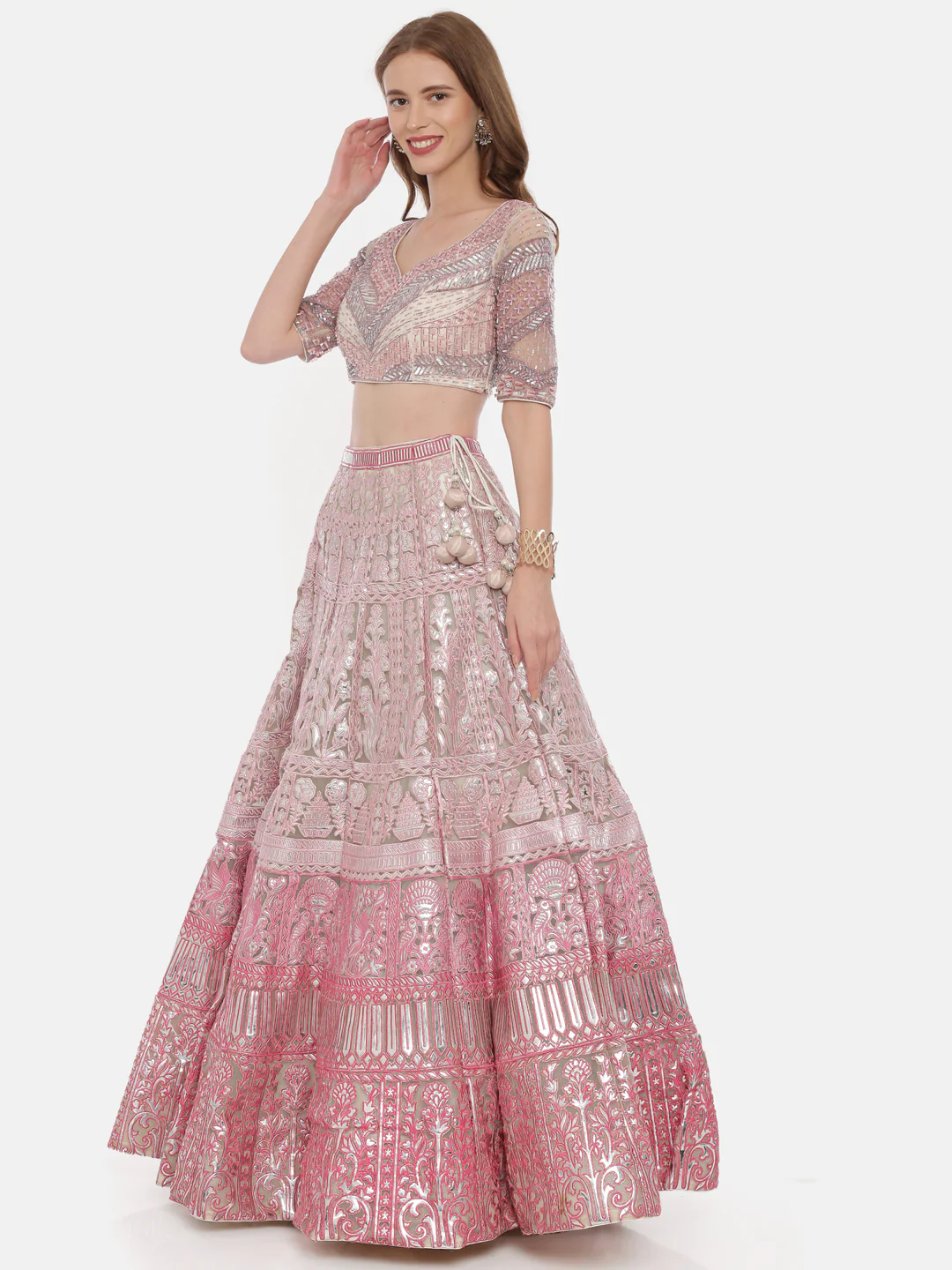 Neerus Pink Color Nett Fabric Ghagra Set - Image 4