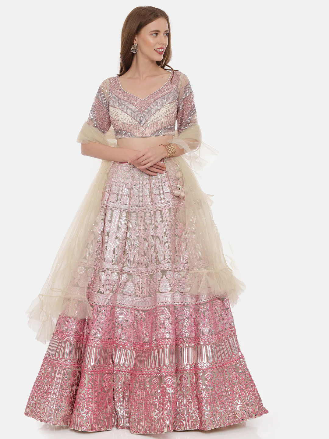 Neerus Pink Color Nett Fabric Ghagra Set - Image 7