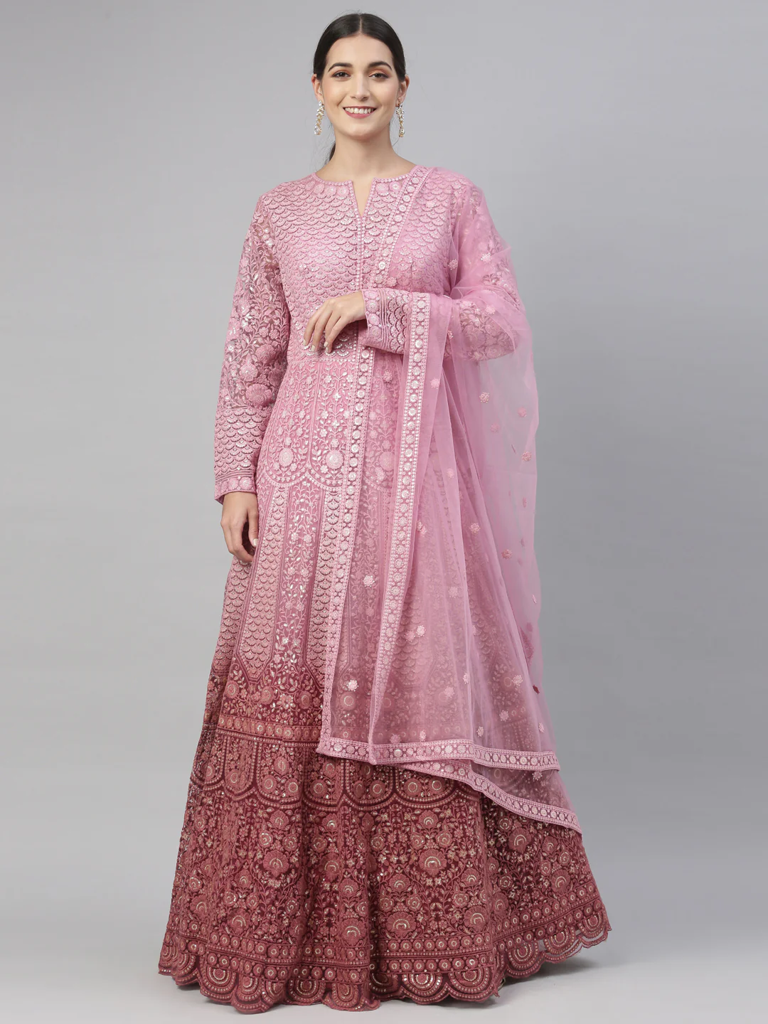 Neerus Pink Color Nett Fabric Gown - Image 11