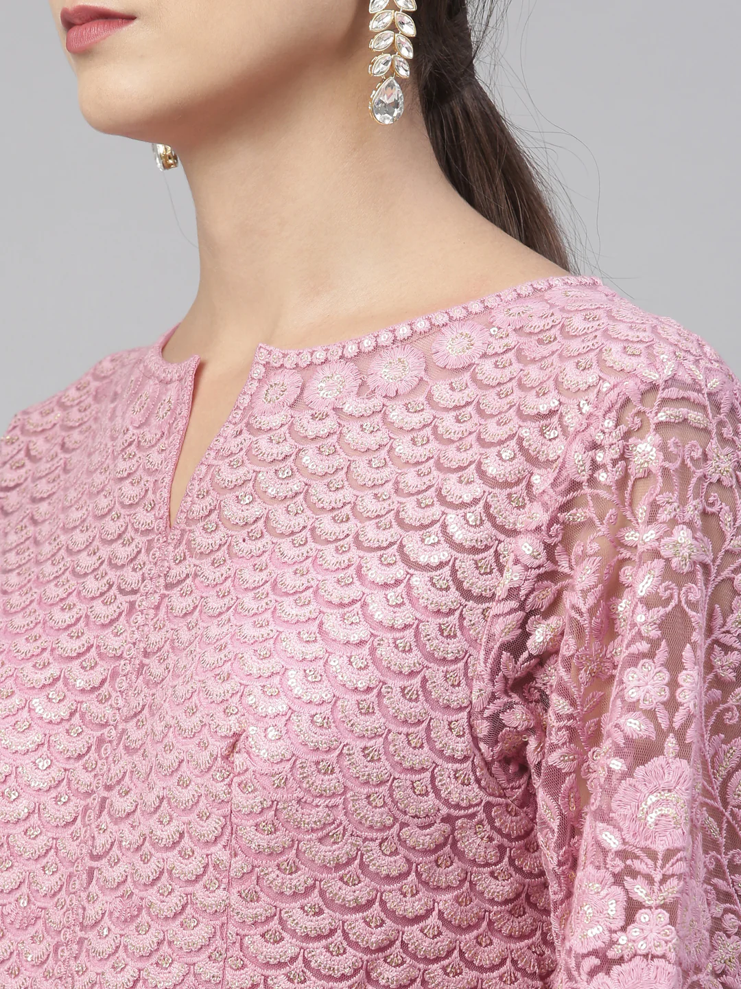 Neerus Pink Color Nett Fabric Gown - Image 12