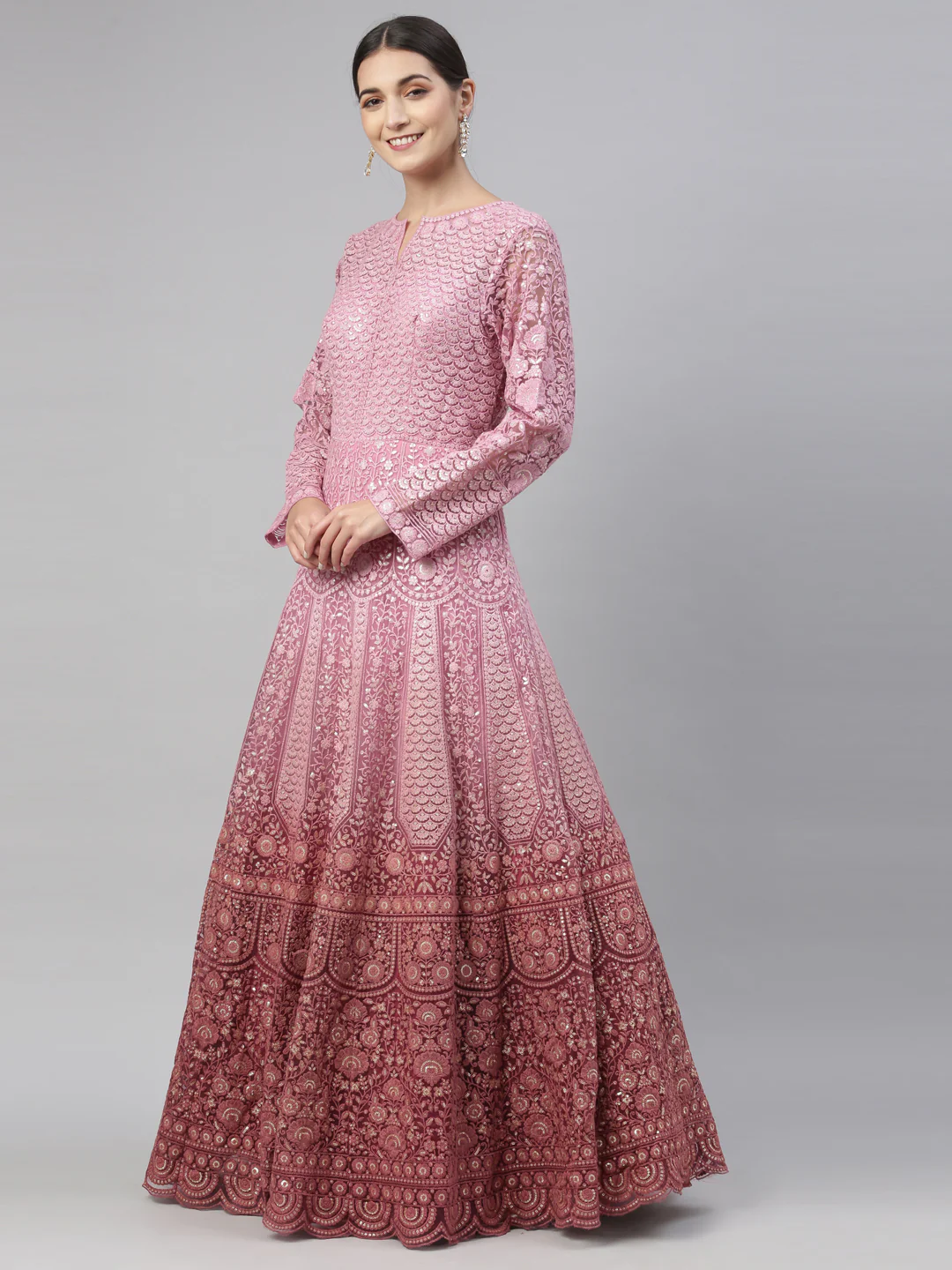 Neerus Pink Color Nett Fabric Gown - Image 35