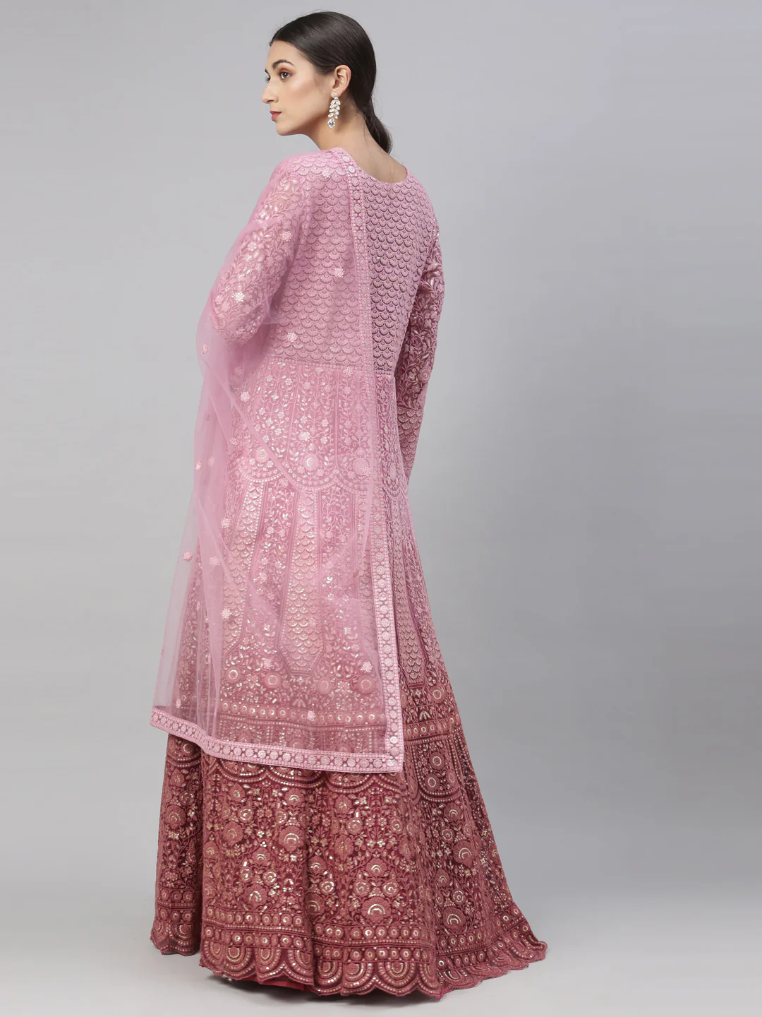 Neerus Pink Color Nett Fabric Gown - Image 37