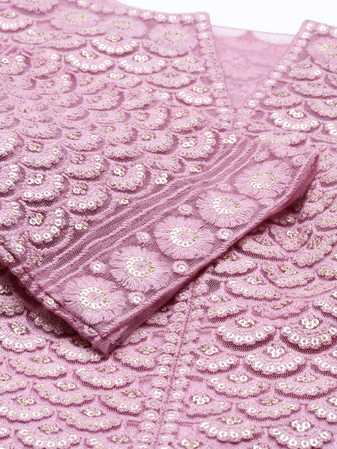 Neerus Pink Color Nett Fabric Gown - Image 4