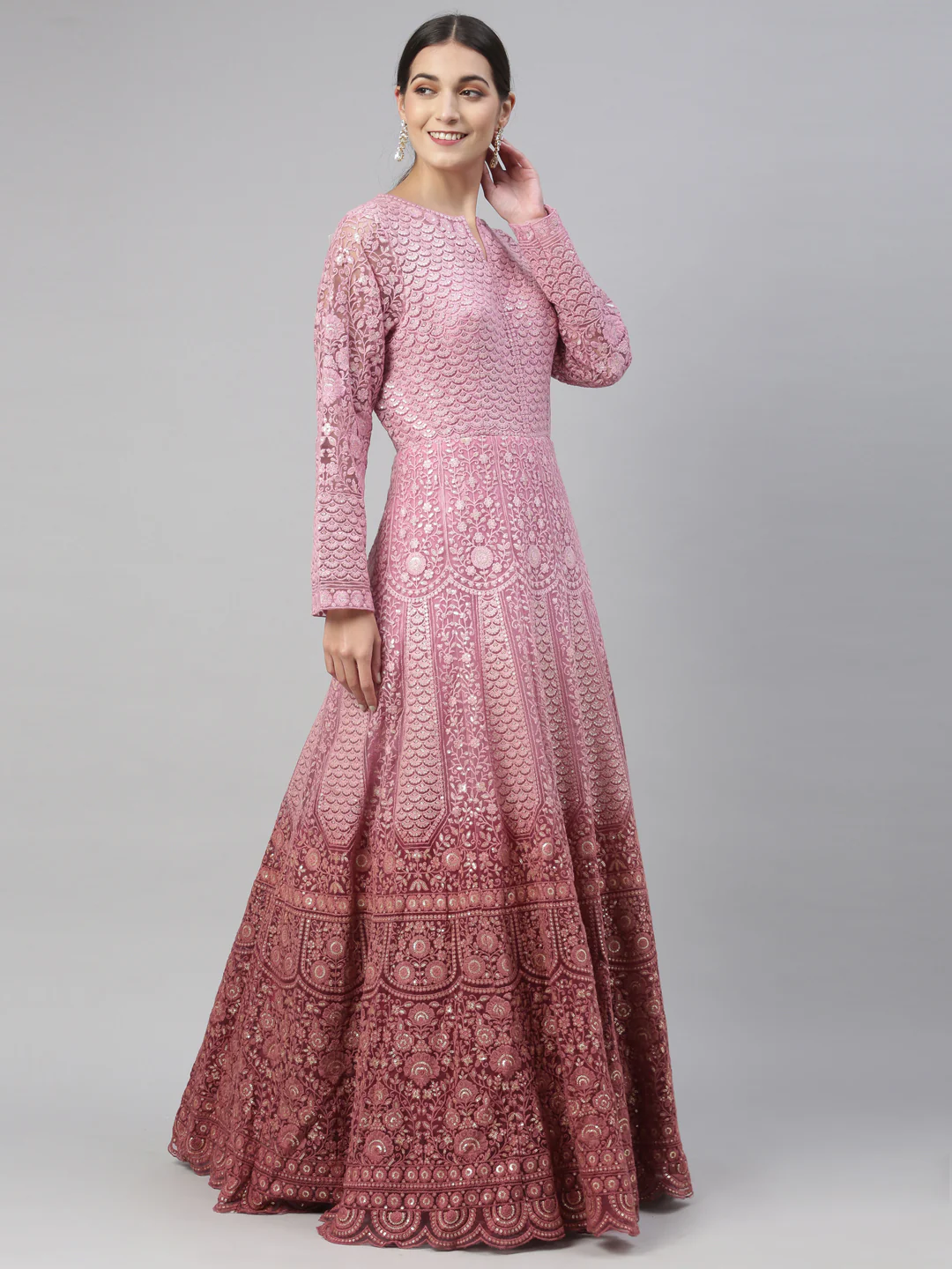 Neerus Pink Color Nett Fabric Gown - Image 7