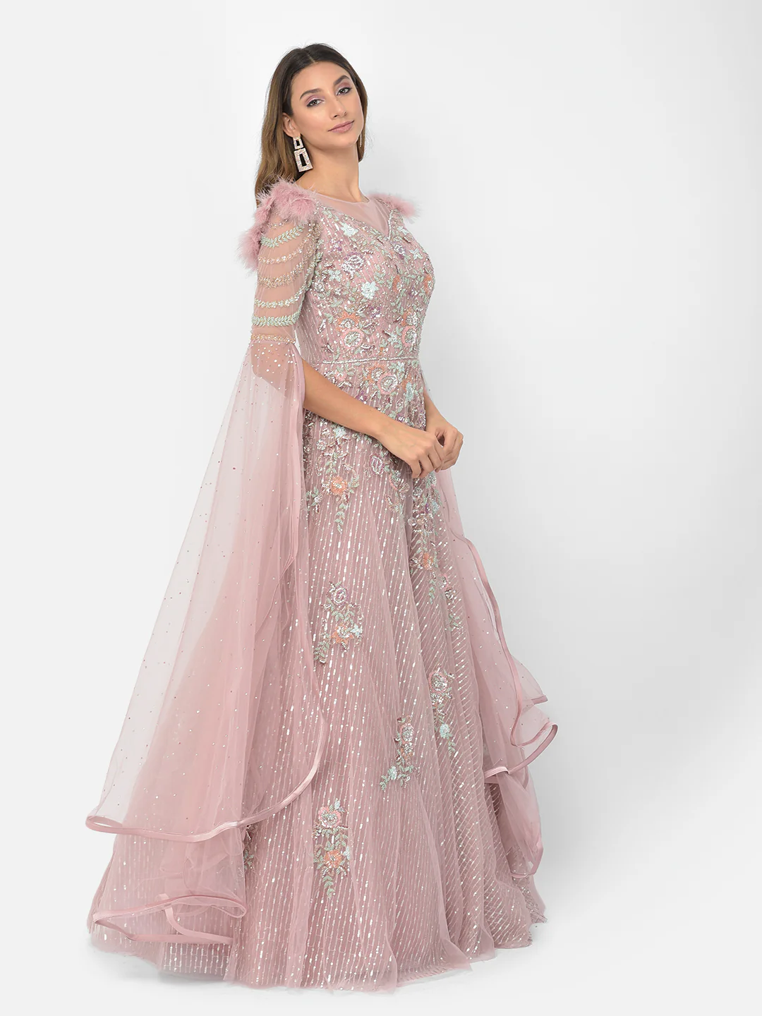 Neerus Pink Color Nett Fabric Gown - Image 2