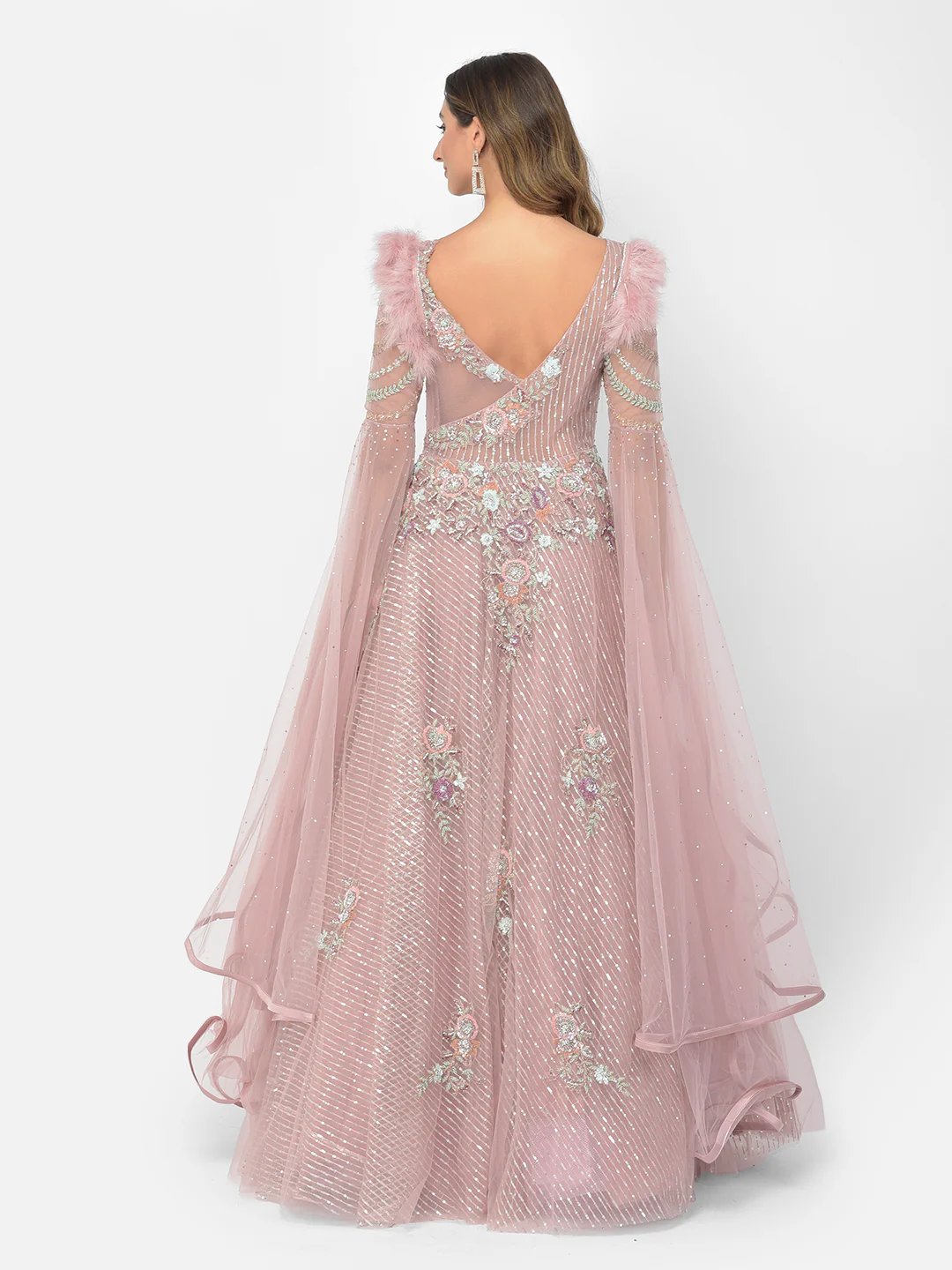 Neerus Pink Color Nett Fabric Gown - Image 3