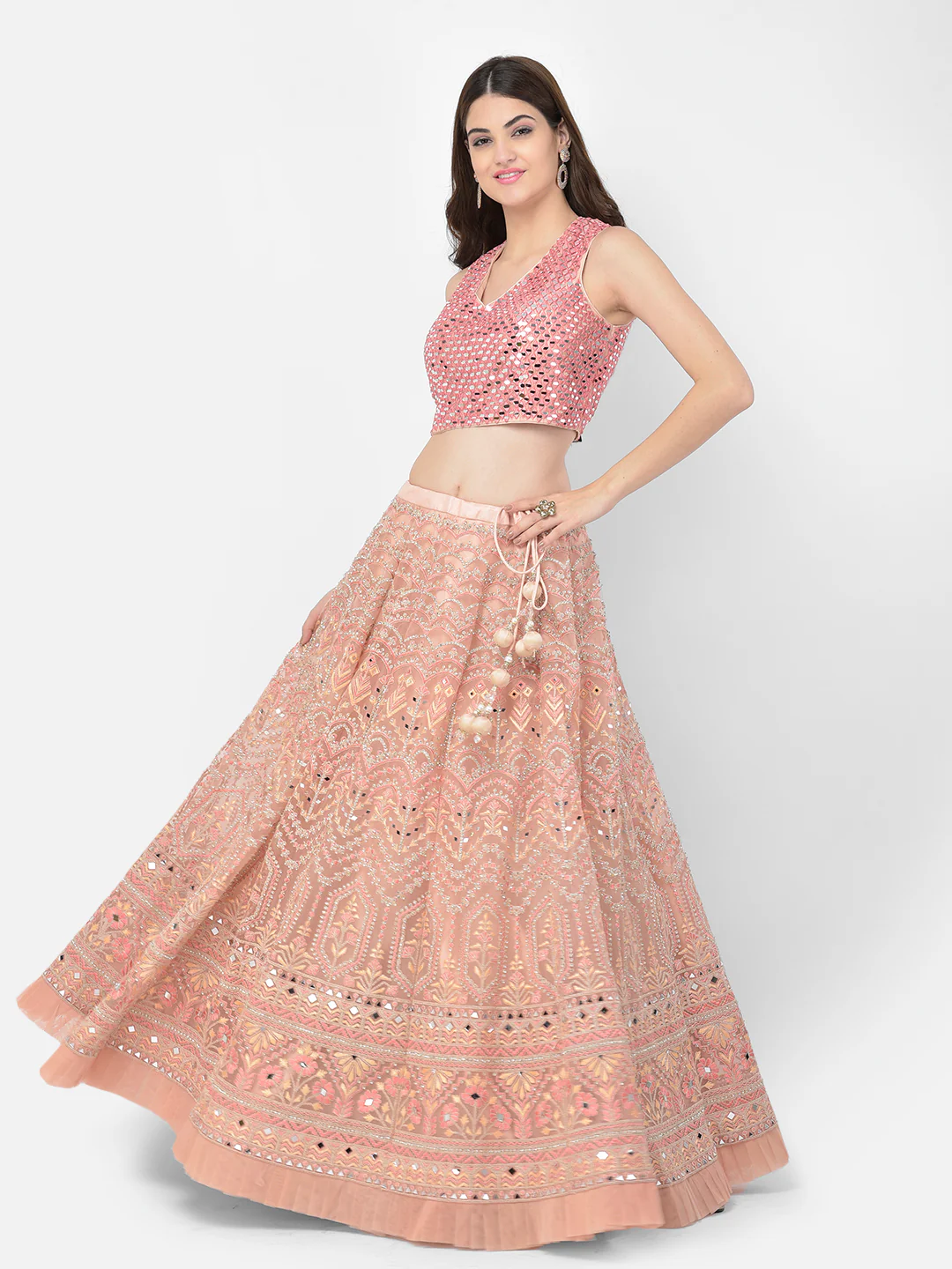 Neerus Pink Color Nett Fabric Lehenga Choli