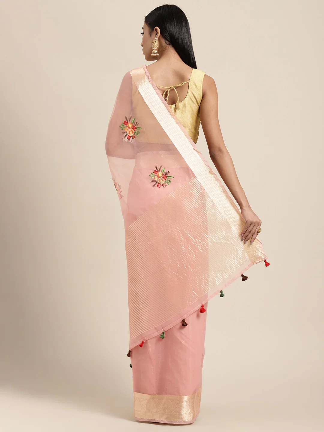 Neerus Pink Color Organza Fabric Saree - Image 2