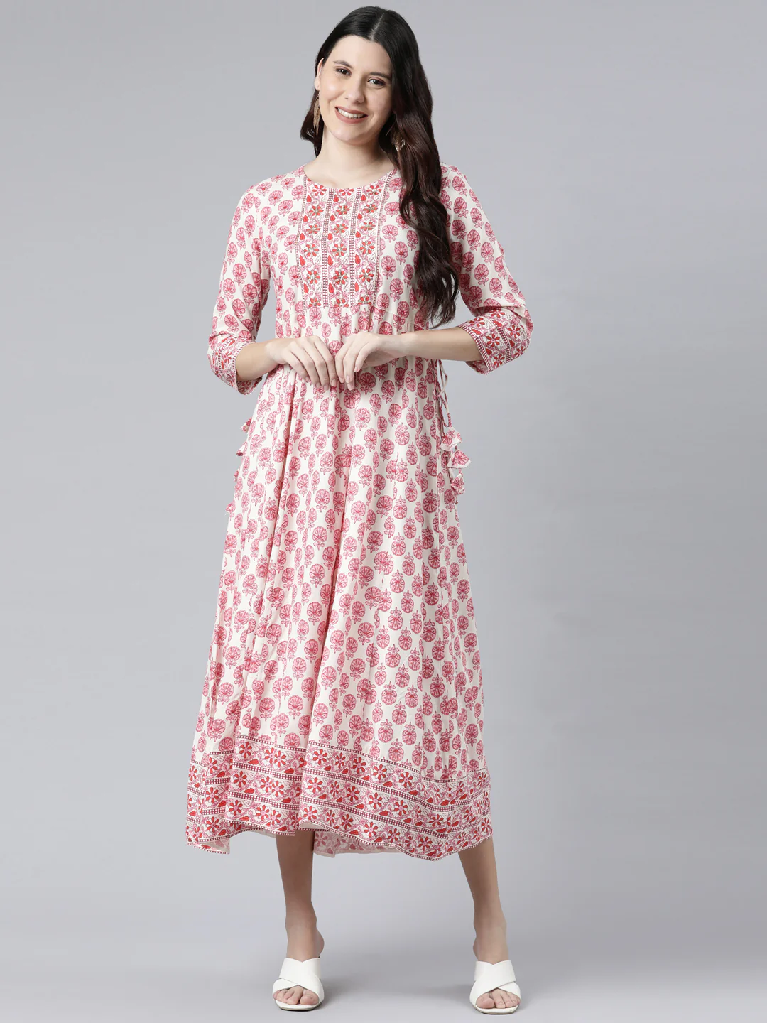 Neerus Pink Color Rayon Fabric Dress - Image 5