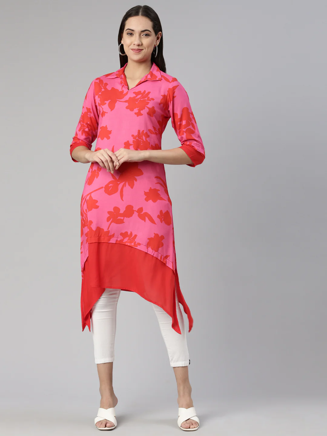 Neerus Pink Color Rayon Fabric Kurta