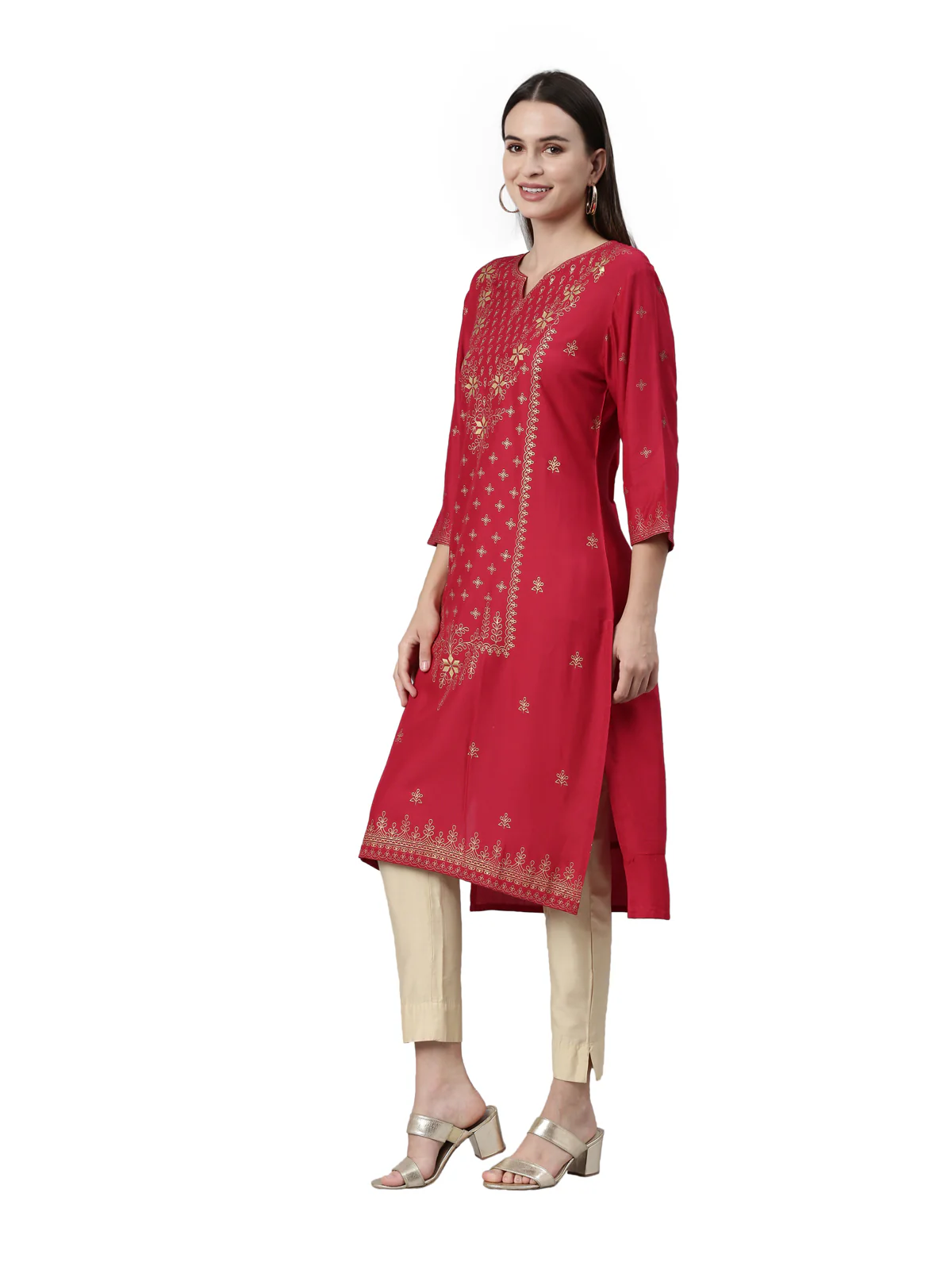 Neerus Pink Color Rayon Fabric Kurta - Image 3