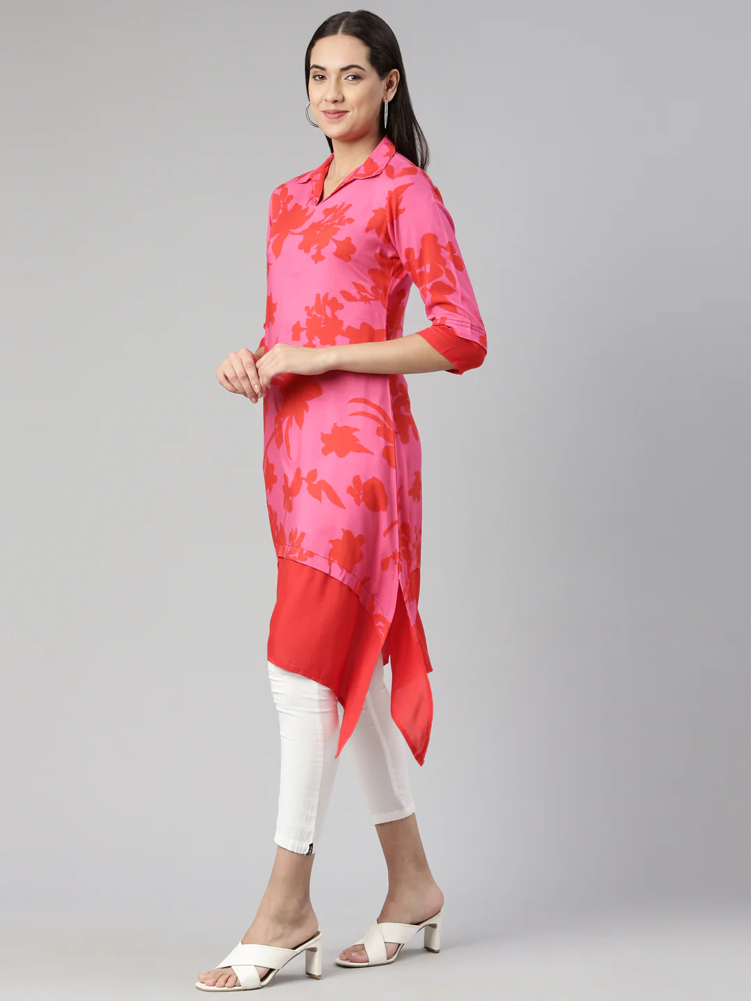 Neerus Pink Color Rayon Fabric Kurta - Image 2