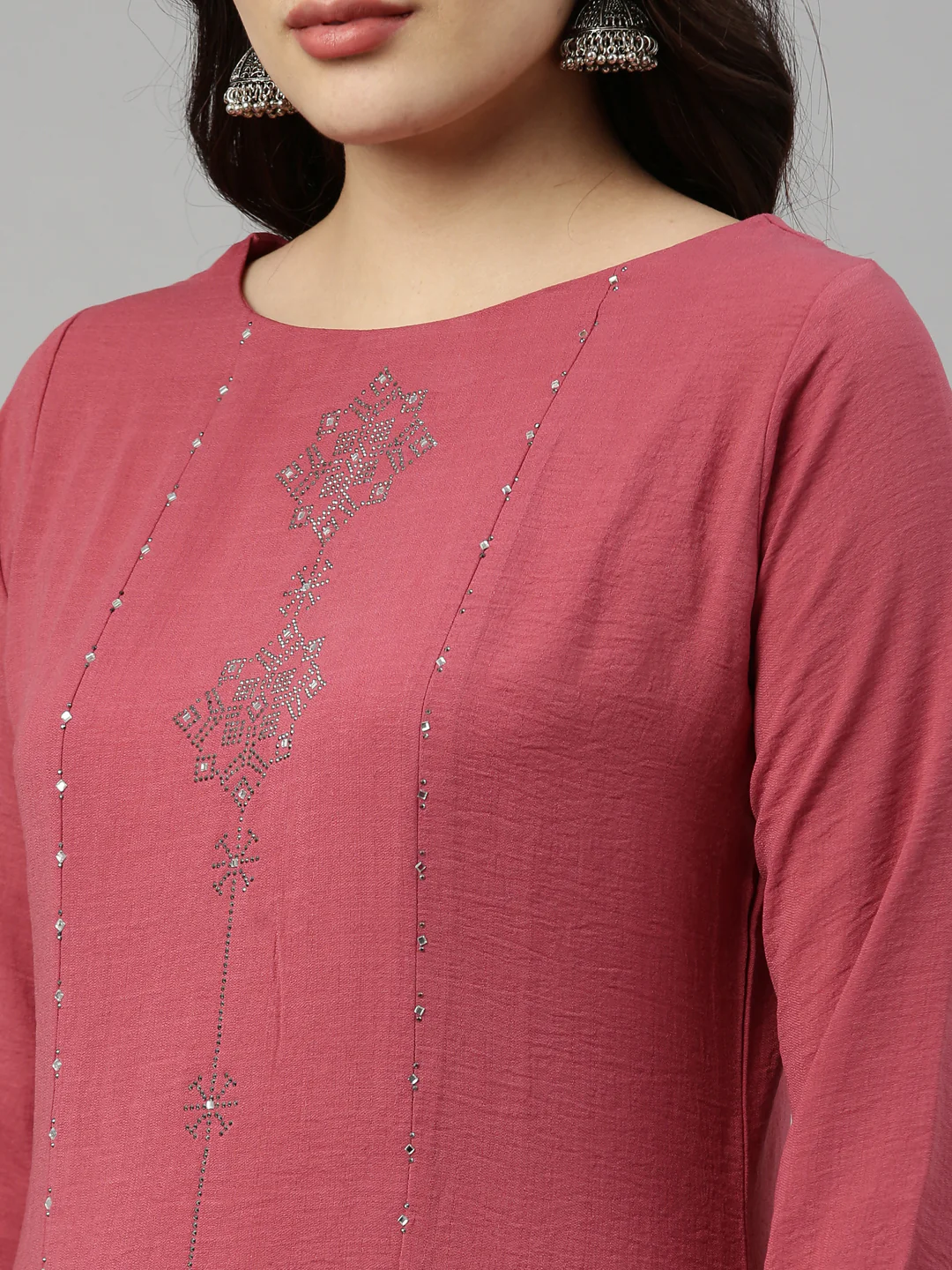 Neerus Pink Color Rayon Fabric Kurta - Image 8