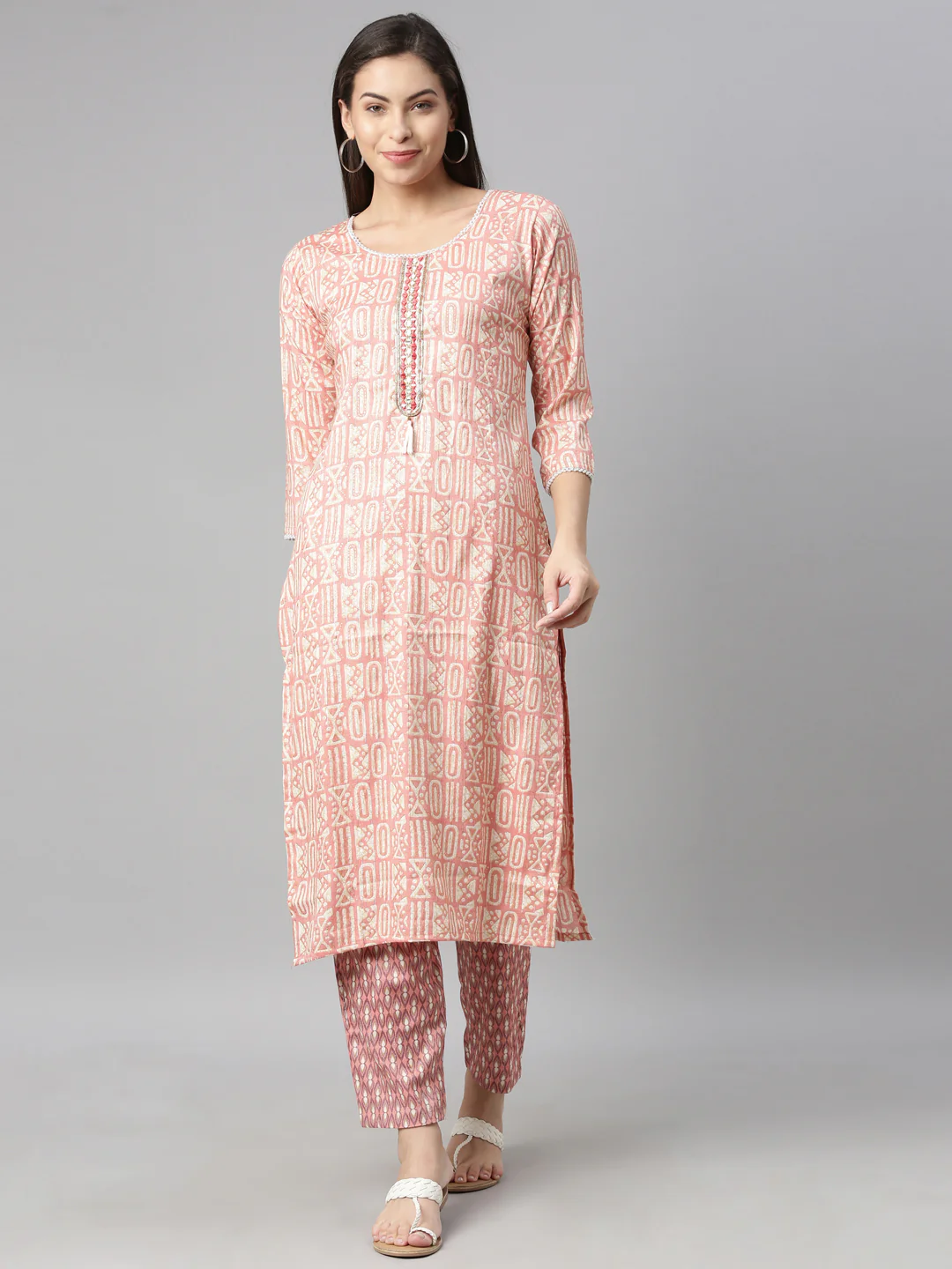 Neerus Pink Color Rayon Fabric Kurta
