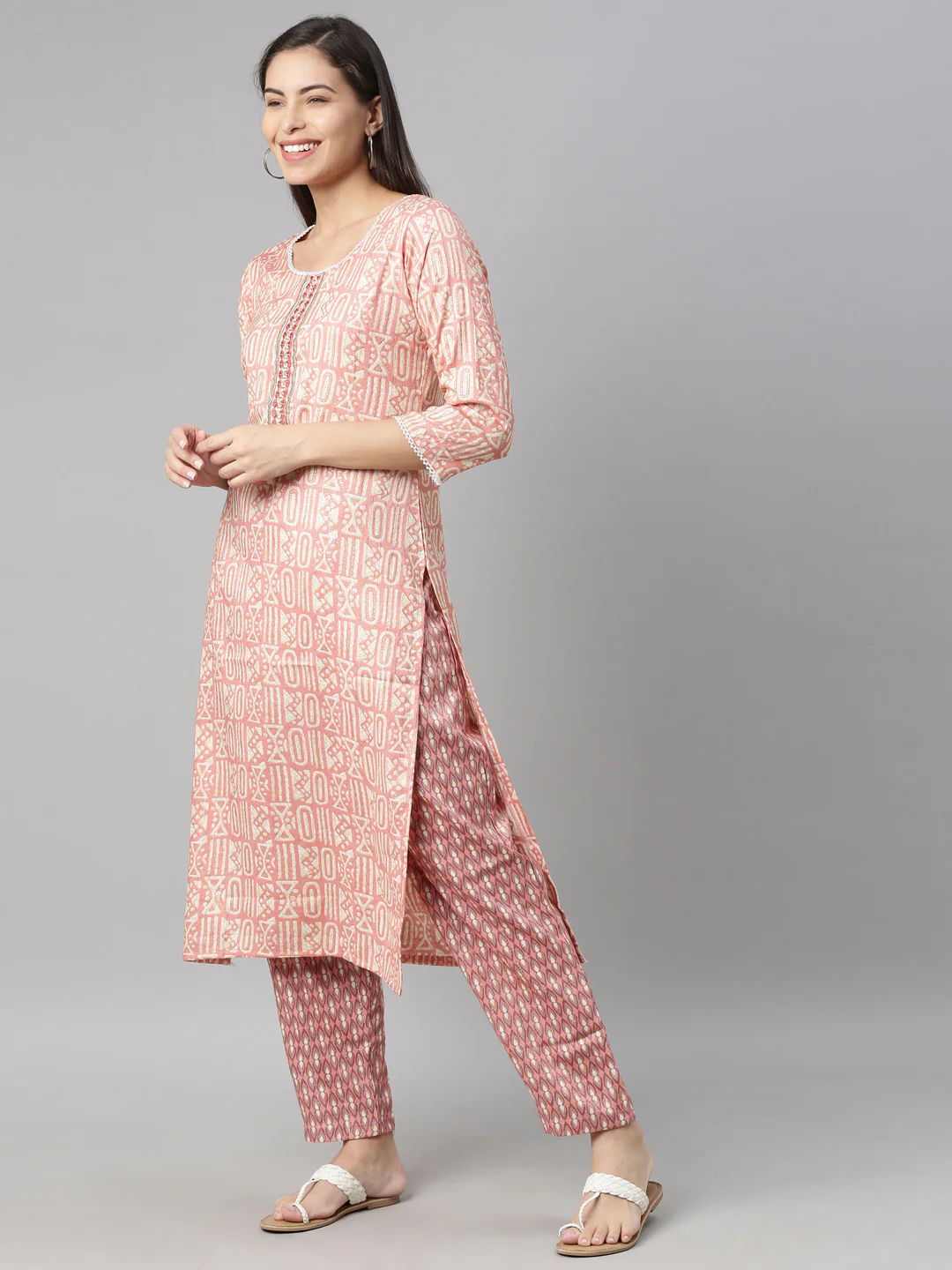 Neerus Pink Color Rayon Fabric Kurta - Image 3