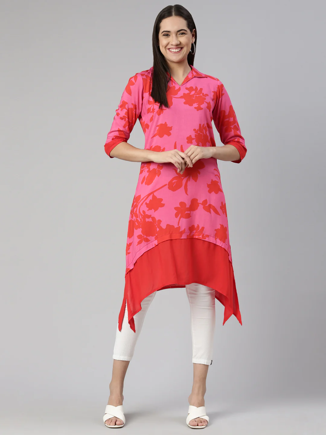 Neerus Pink Color Rayon Fabric Kurta - Image 5