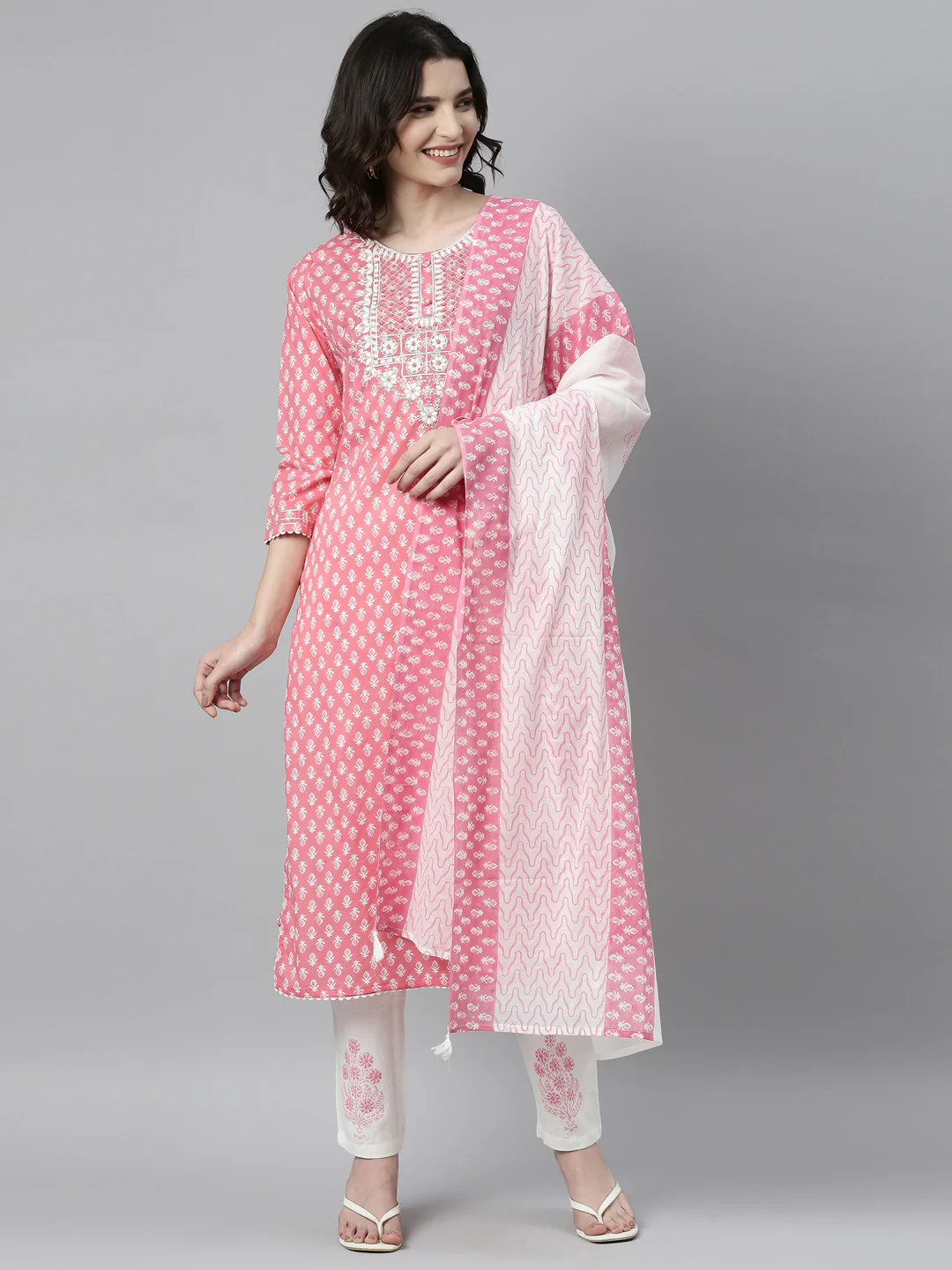 Neerus Pink Color Rayon Fabric Kurta