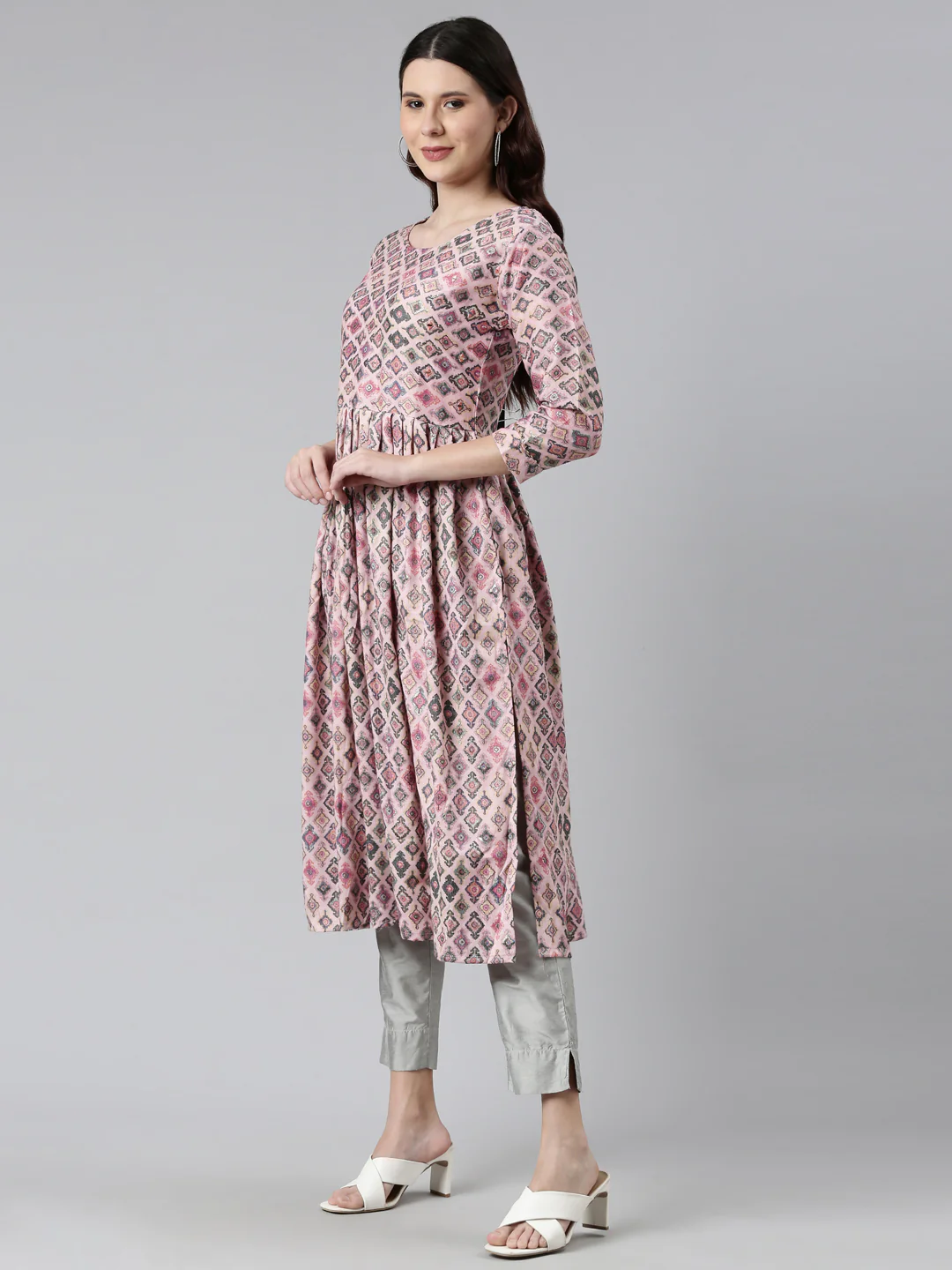 Neerus Pink Color Rayon Fabric Printed Kurta - Image 2